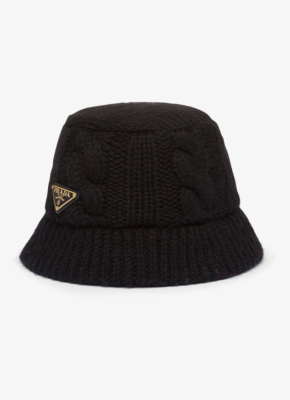 Prada Bucket hoed van wol met logo - voorkant zwart