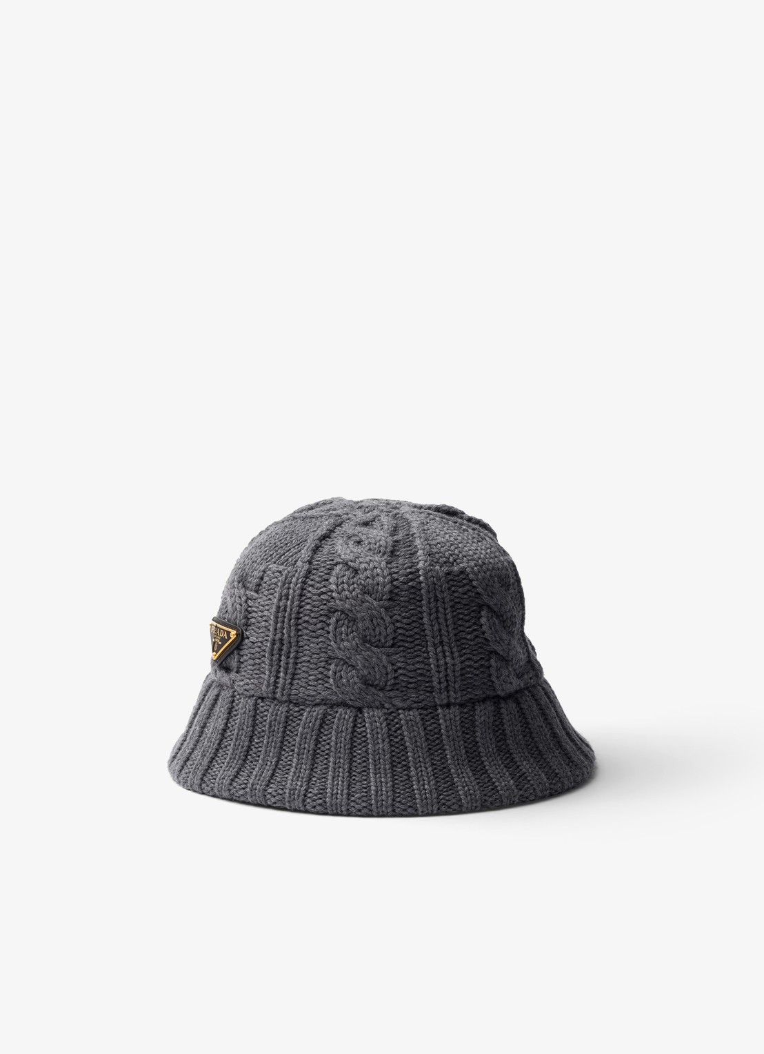 Prada Bucket hoed van wol met logo - voorkant grijs