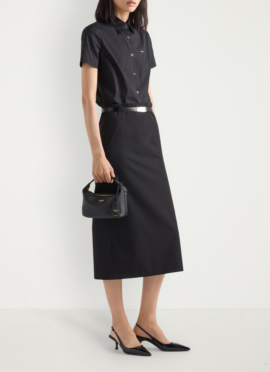 Prada Chérie Mini handtas van leer met afneembare schouderriem - voorkant 7 zwart