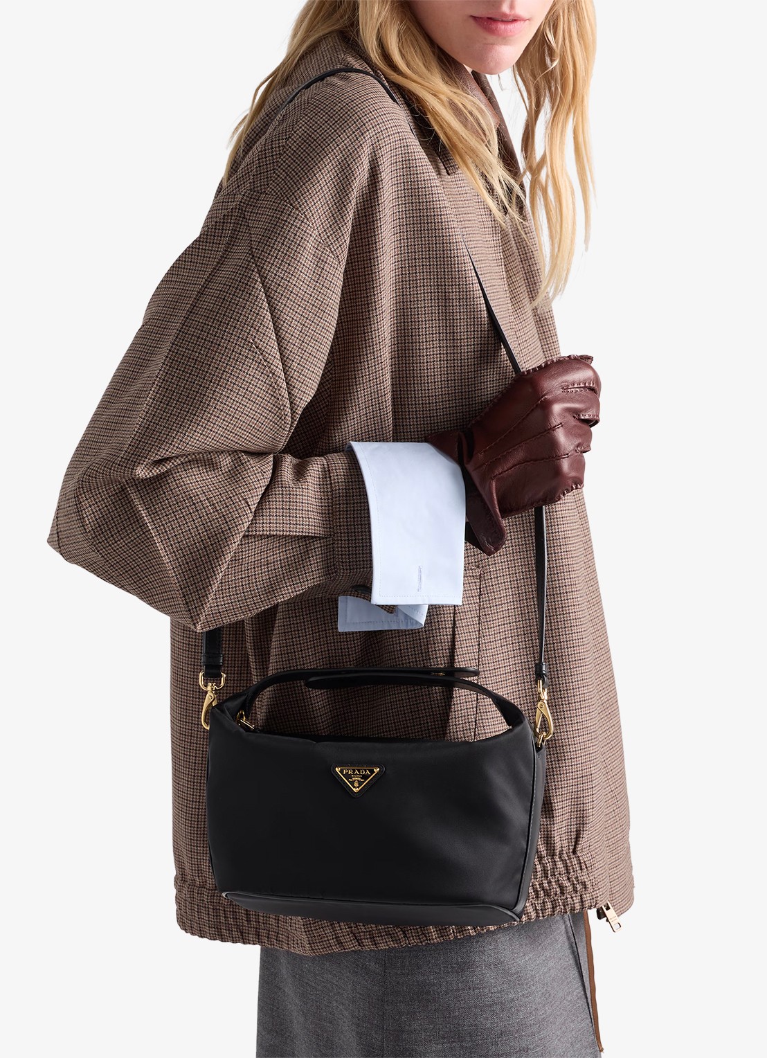Prada Chérie Re-Nylon Mini handtas met leren details - detail 4 black