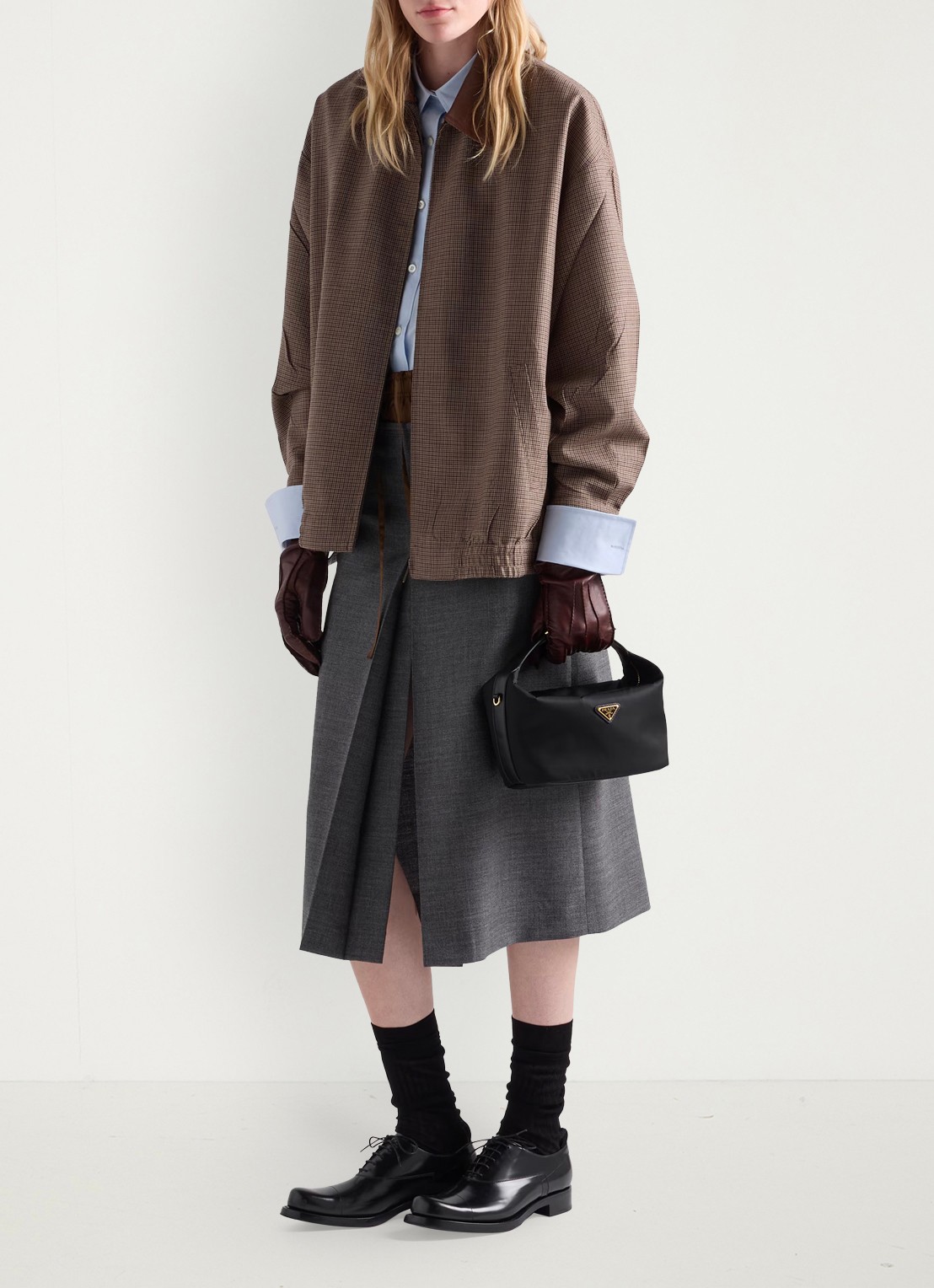 Prada Chérie Re-Nylon Mini handtas met leren details - voorkant 7 black