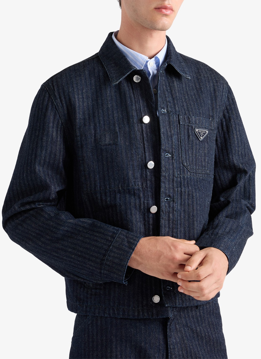 Prada Chevron regular fit overshirt met borstzak - detail 4 indigo