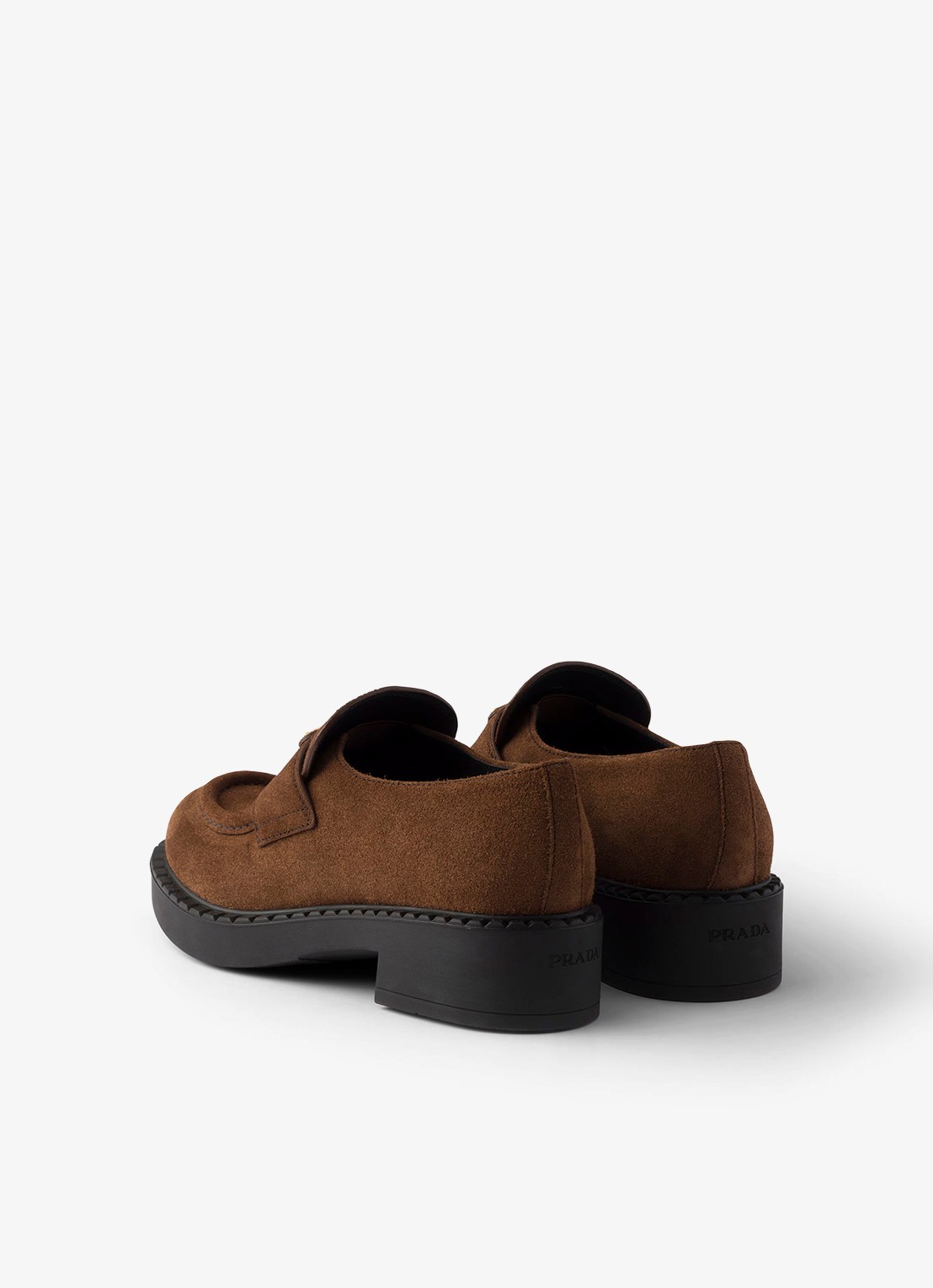 Prada Chocolate loafer van kalfssuède - achterkant bruin