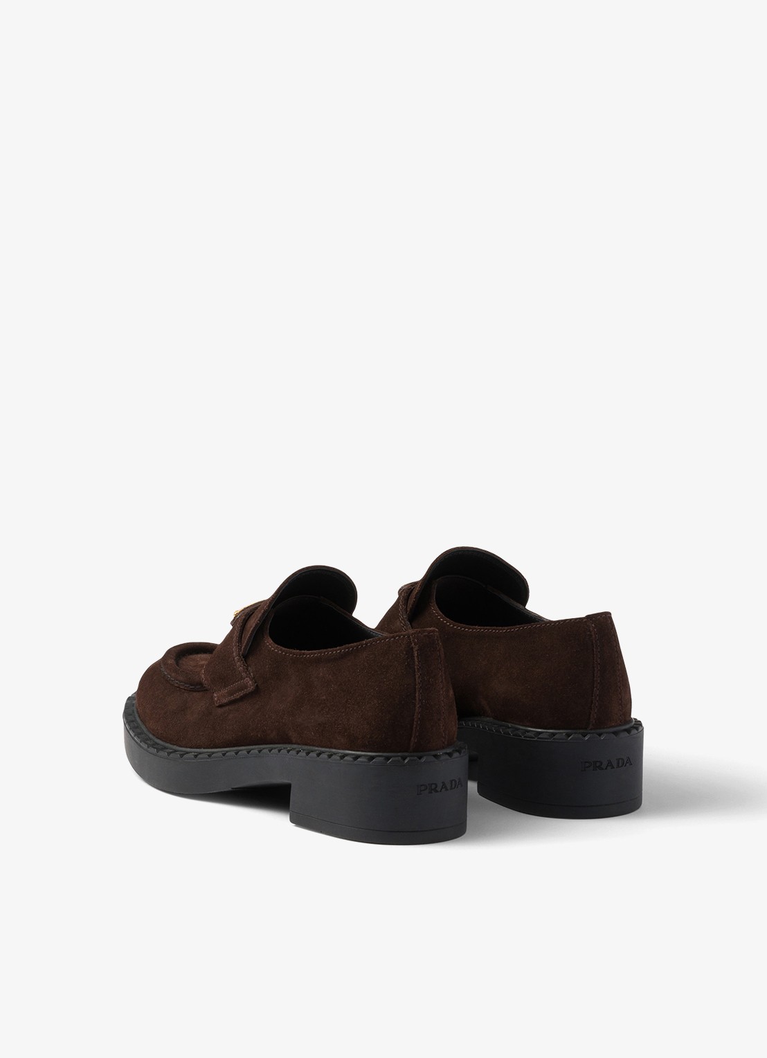 Prada Chocolate loafer van kalfssuède - achterkant 7 donkerbruin