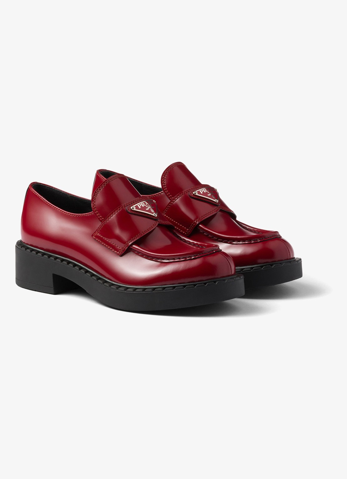 Prada Chocolate loafer van leer met logo  - detail 4 rood