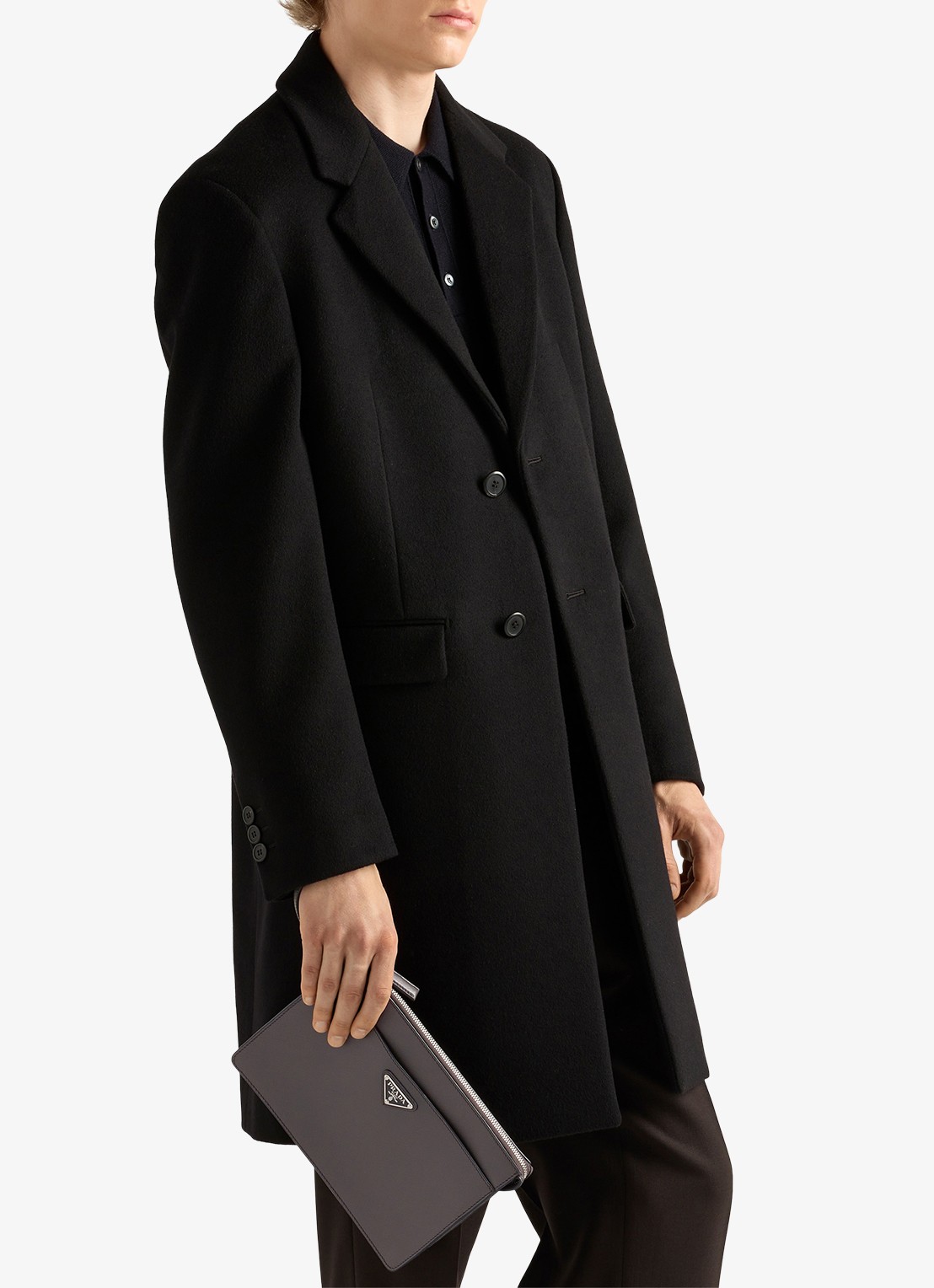 Prada Clutch van kalfsleer - voorkant 2 donkergrijs