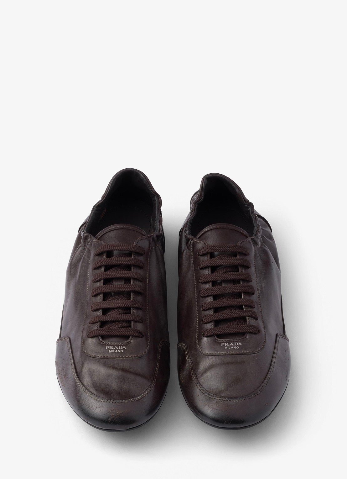 Prada Collapse sneaker van kalfsleer - detail 4 donkerbruin