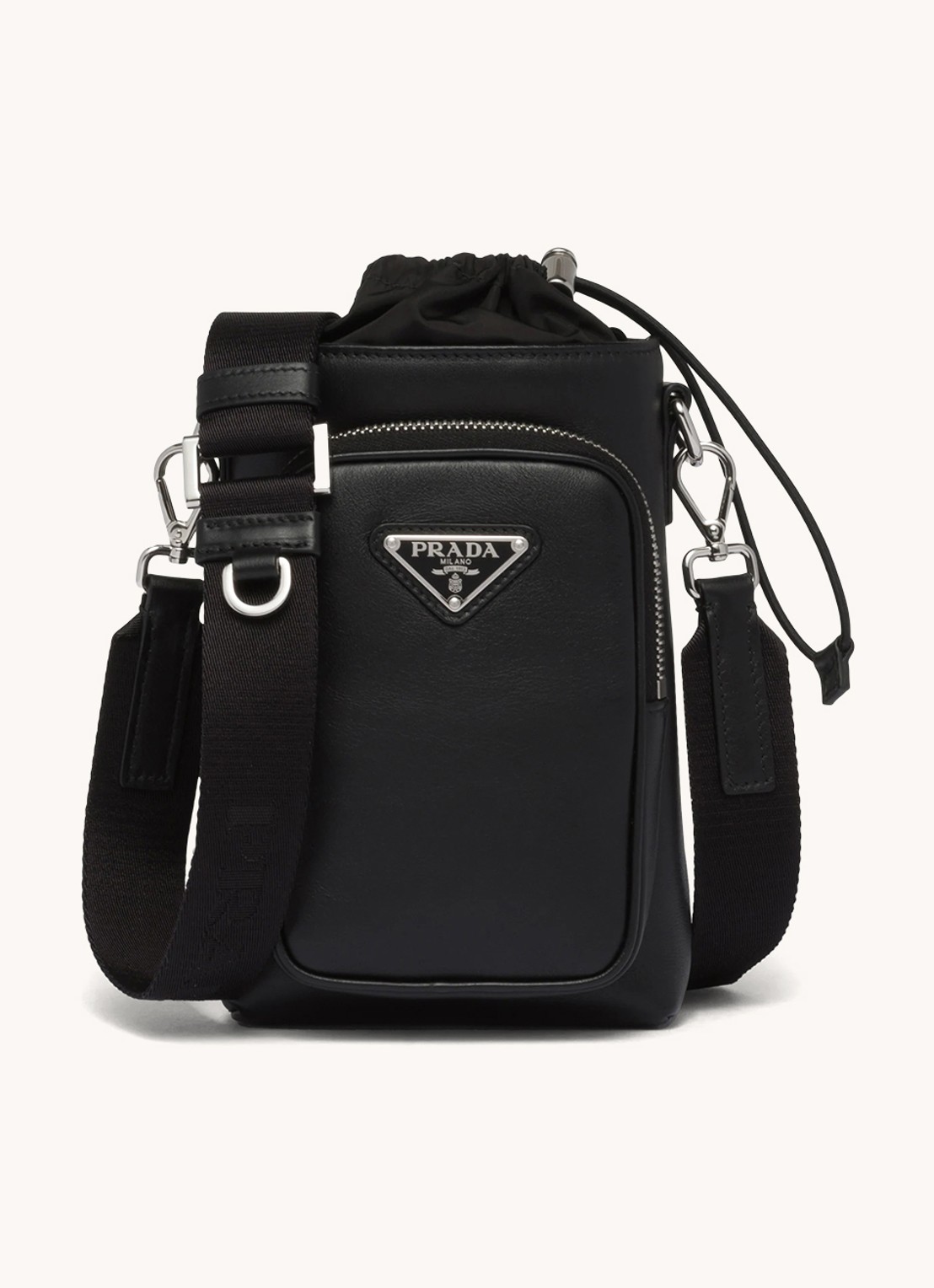 Prada Crossbody telefoonhoes van leer met afneembare schouderriem - voorkant 6 zwart