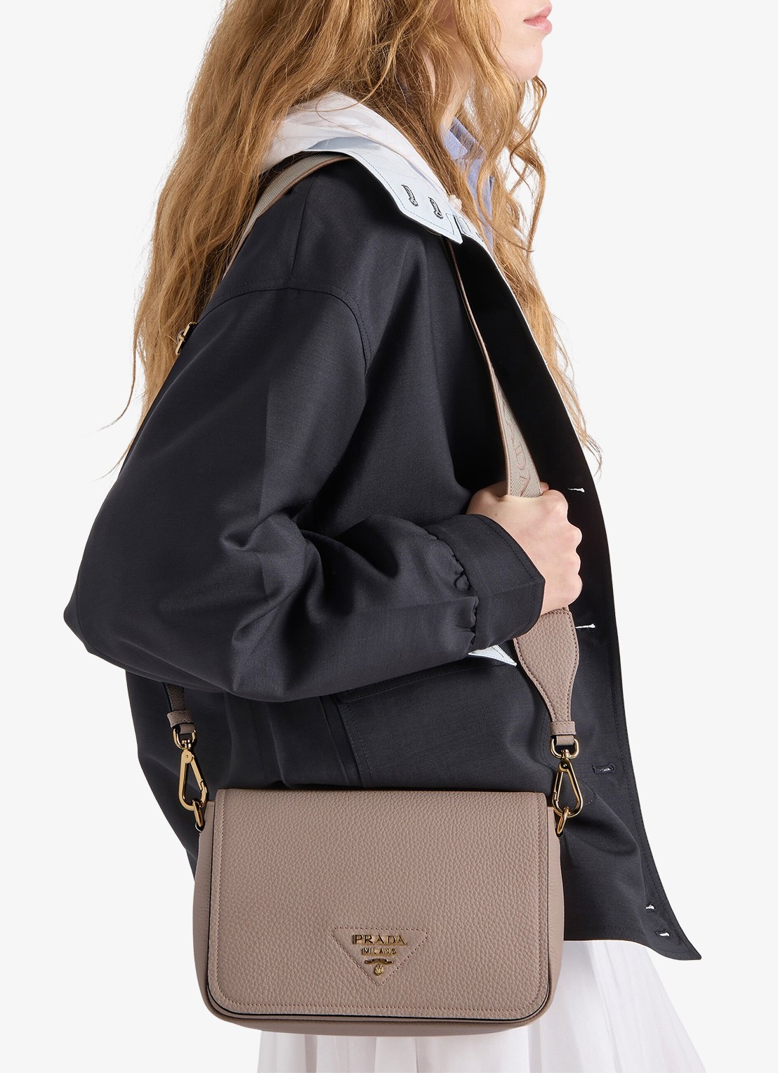 Prada Crossbodytas van kalfsleer - voorkant 2 taupe