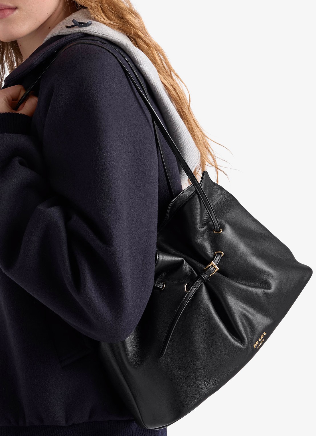 Prada Dada Large schoudertas van lamsleer - voorkant 2 zwart