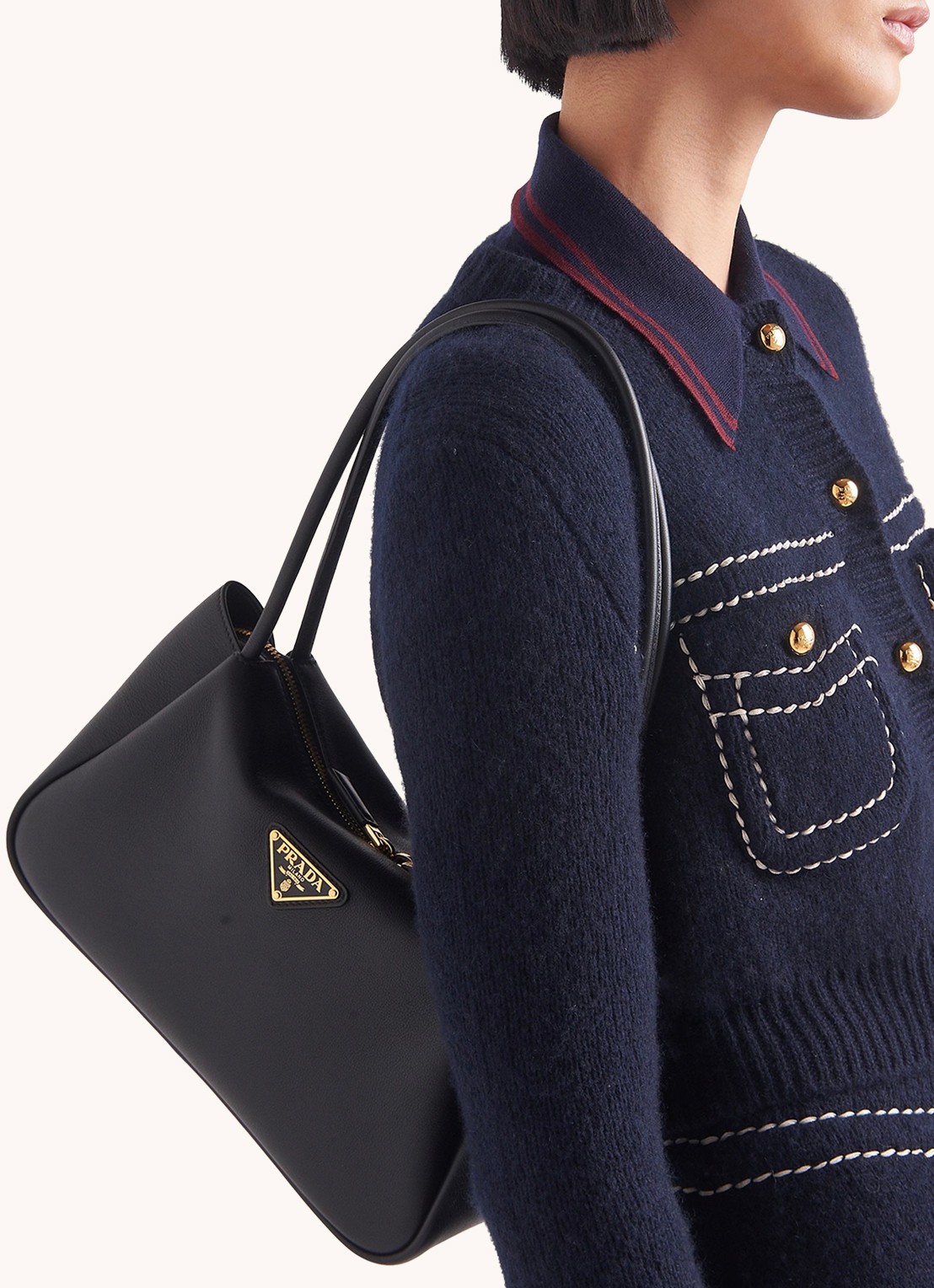 Prada Darling Medium schoudertas van leer - voorkant 2 zwart