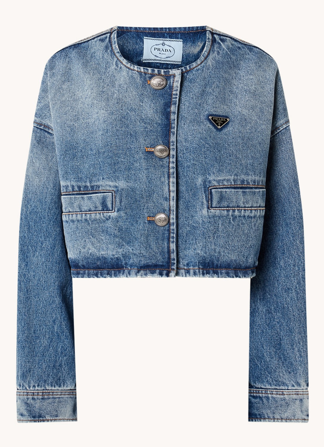 Prada Denim Bleach cropped spijkerjas met verwassen afwerking - voorkant jeans