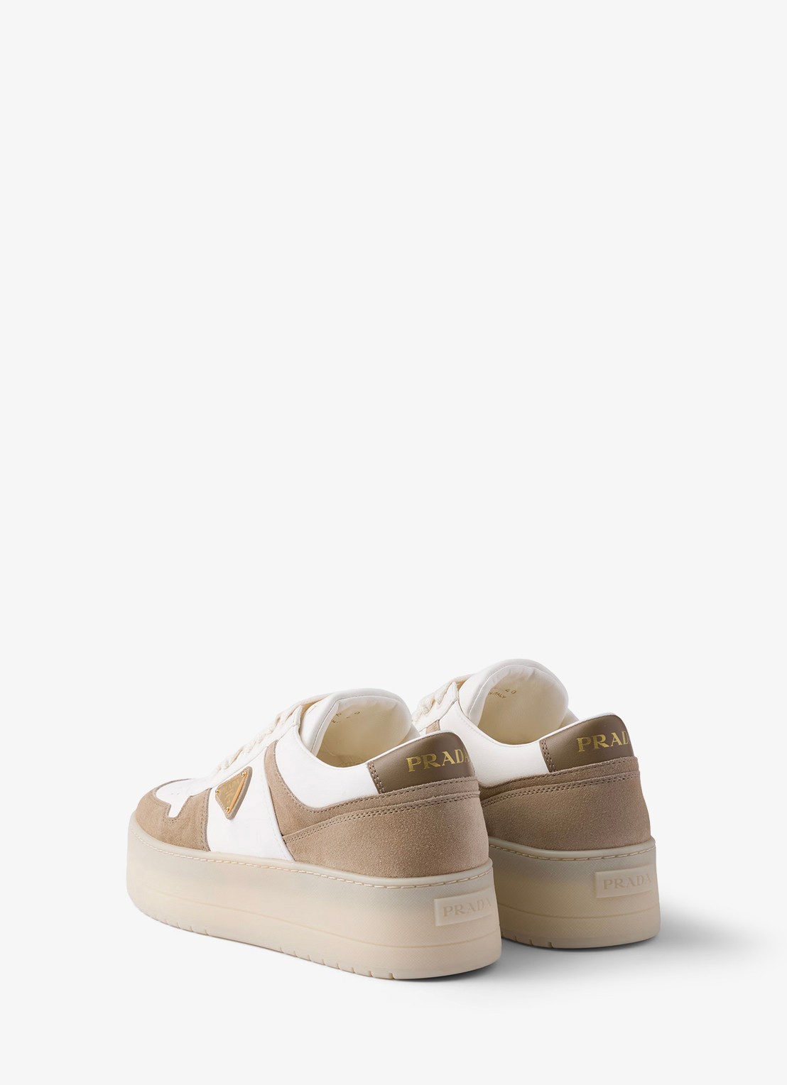 Prada Downtown Bold sneaker van lamsleer met sùede details - achterkant 5 beige
