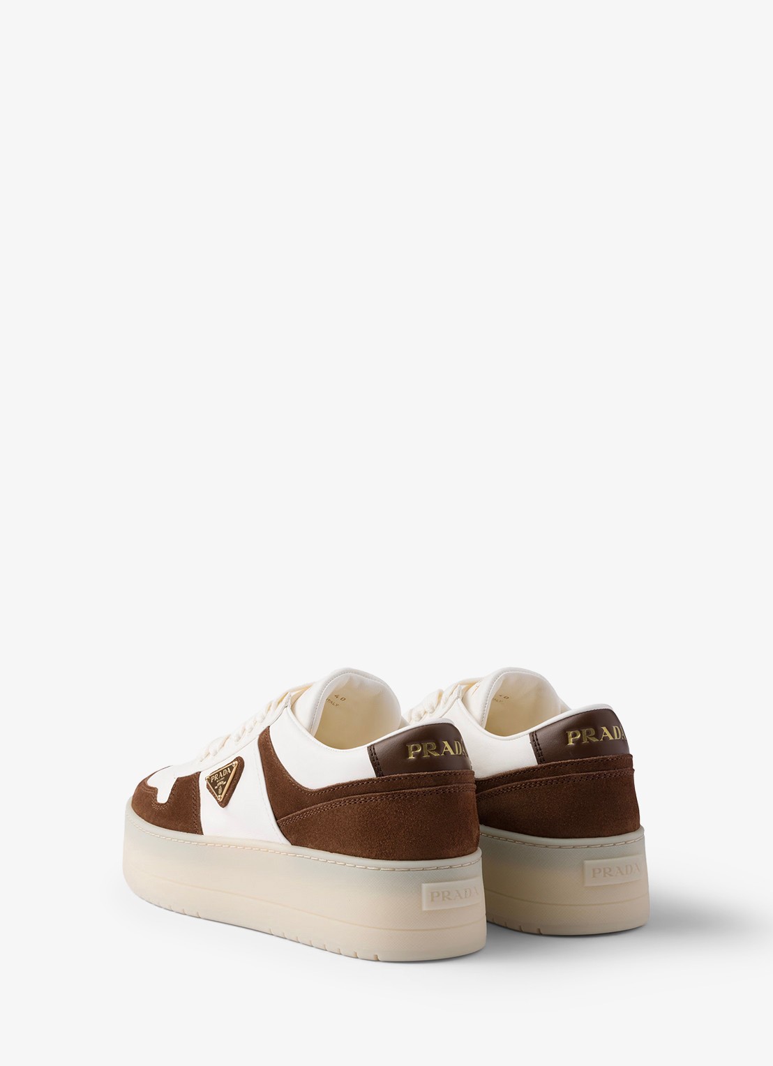 Prada Downtown Bold sneaker van lamsleer met sùede details - achterkant 5 bruin