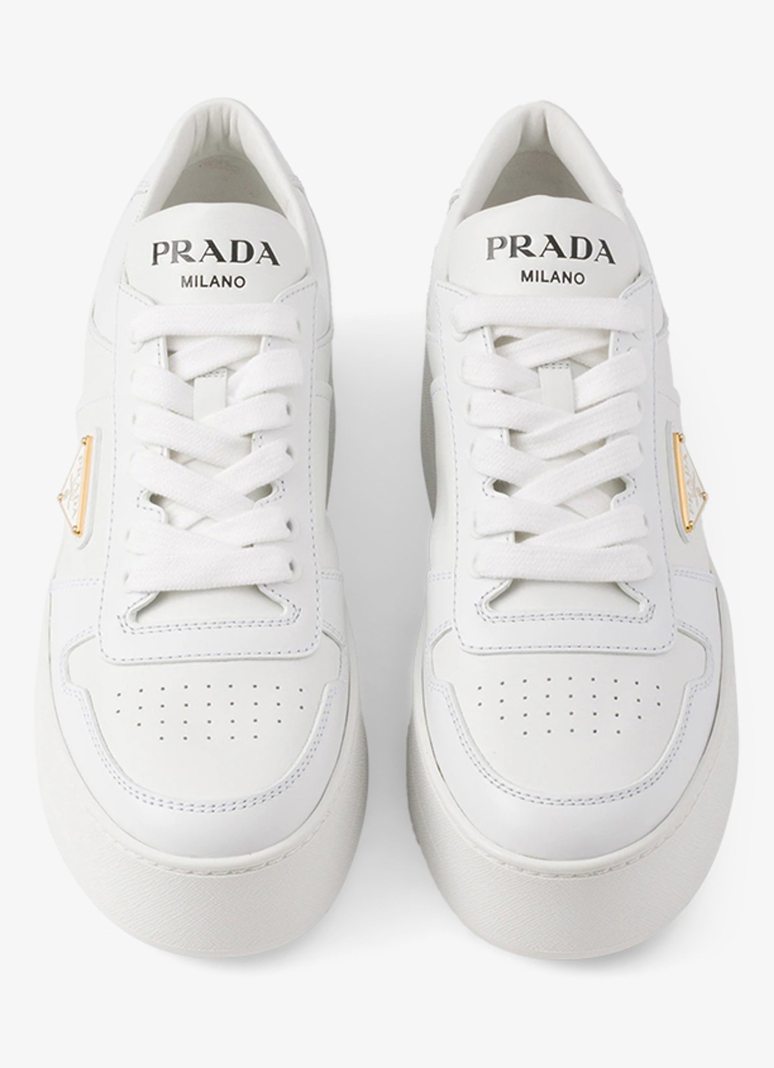 Prada Downtown Bold sneaker van leer met plateauzool - detail 4 wit