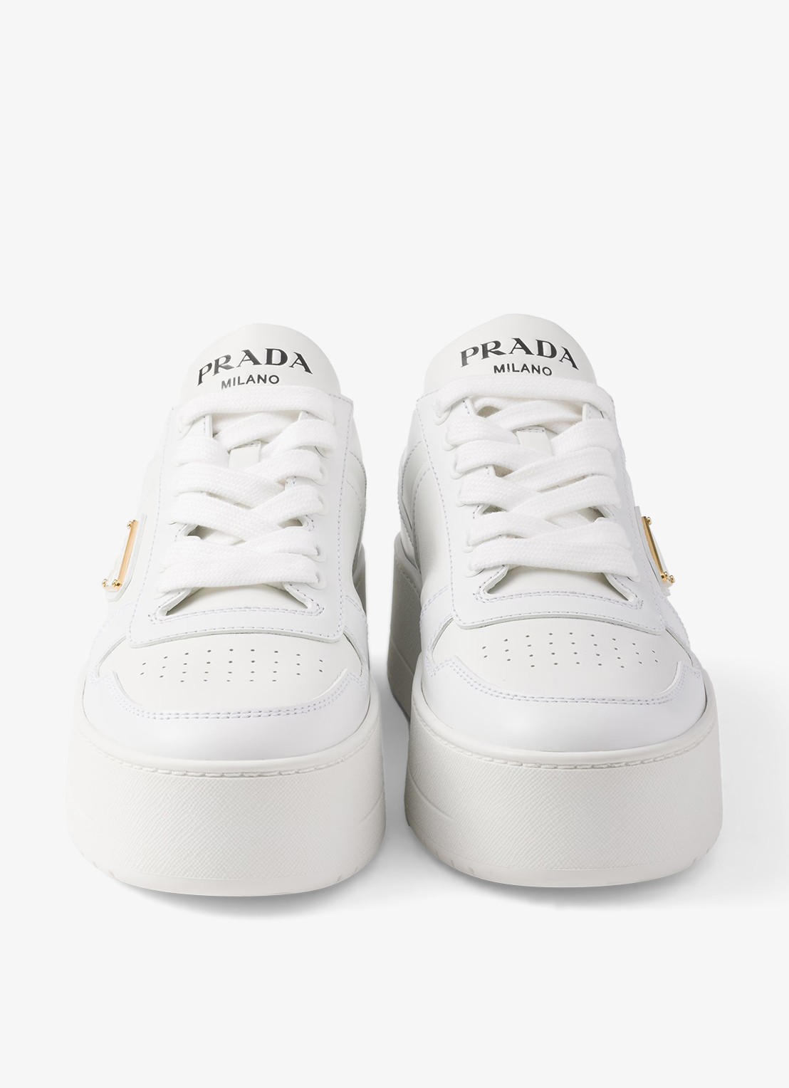 Prada Downtown Bold sneaker van leer met plateauzool - detail 5 wit
