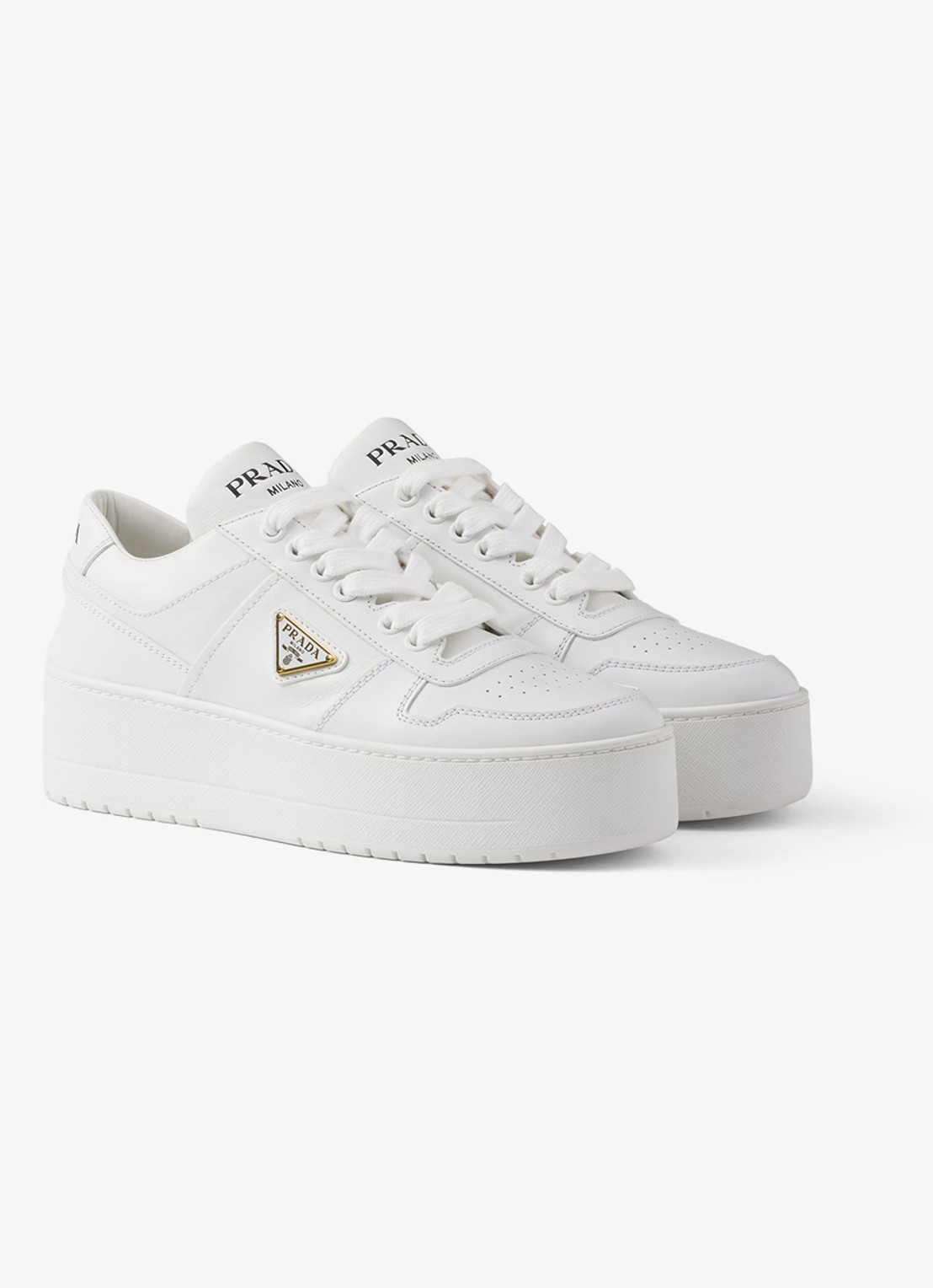 Prada Downtown Bold sneaker van leer met plateauzool - voorkant wit