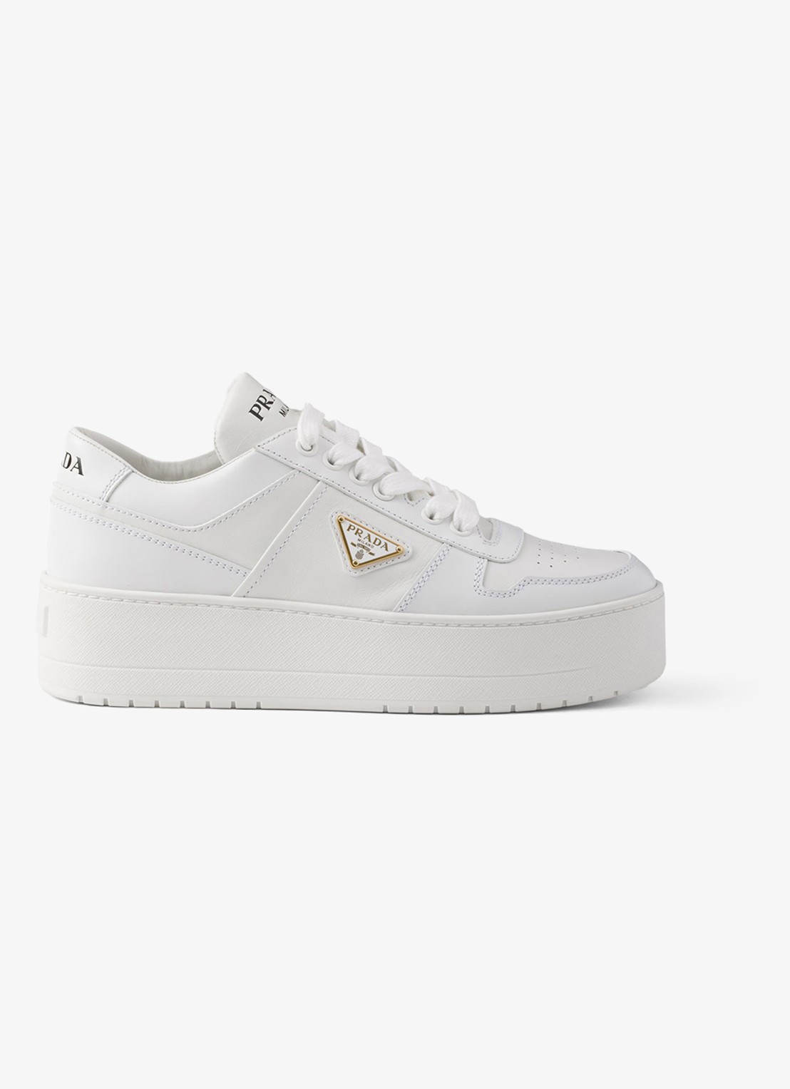 Prada Downtown Bold sneaker van leer met plateauzool - voorkant 2 wit