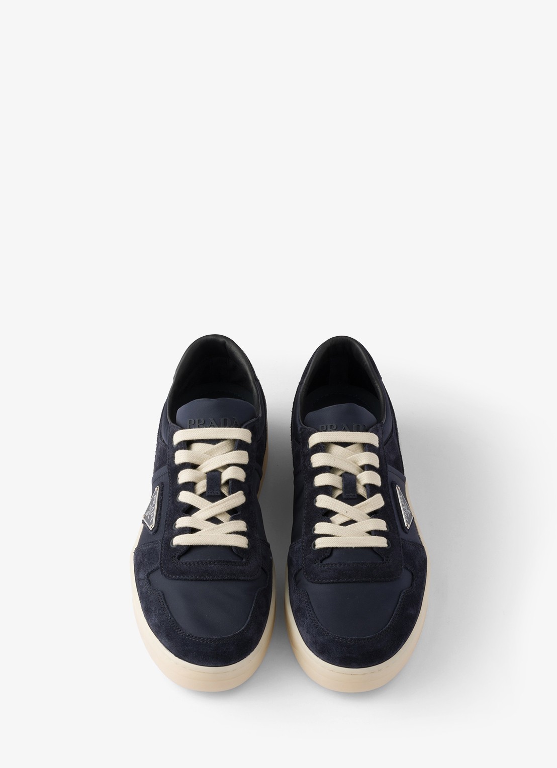 Prada Downtown Re-Nylon sneaker met suède details - detail 4 donkerblauw