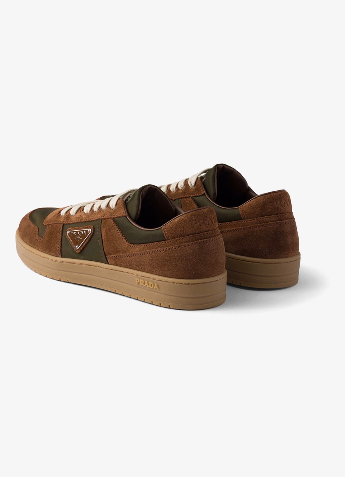 Prada Downtown Re-Nylon sneaker met suède details - achterkant 3 bruin