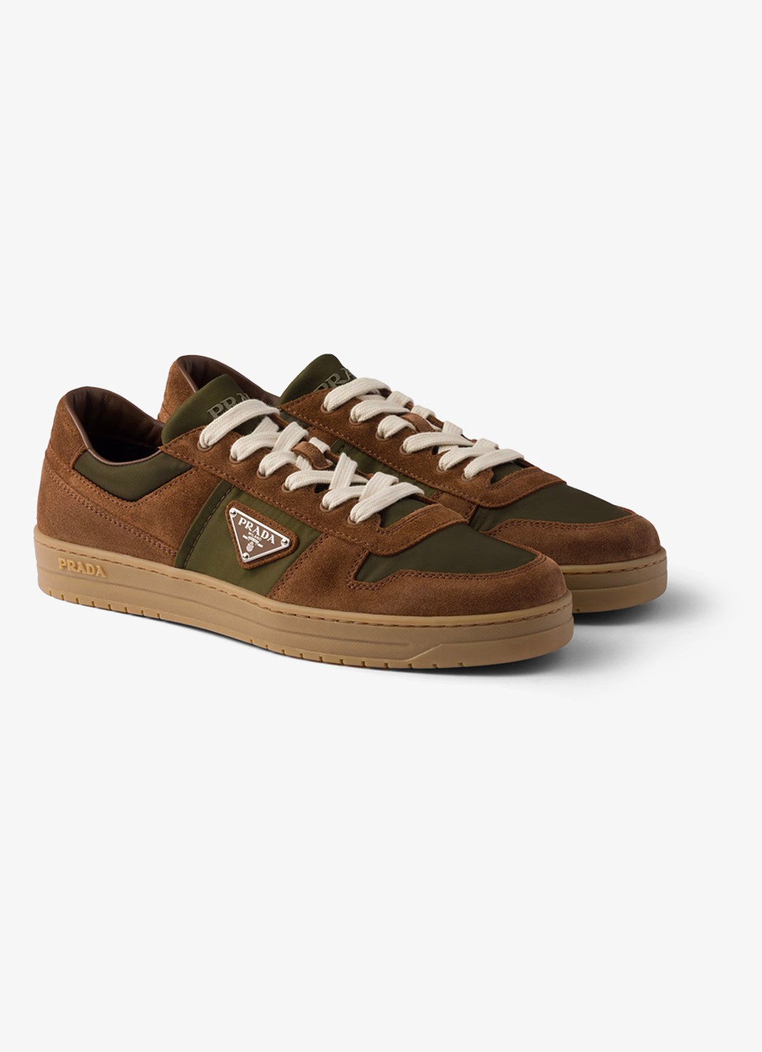 Prada Downtown Re-Nylon sneaker met suède details - voorkant 2 bruin