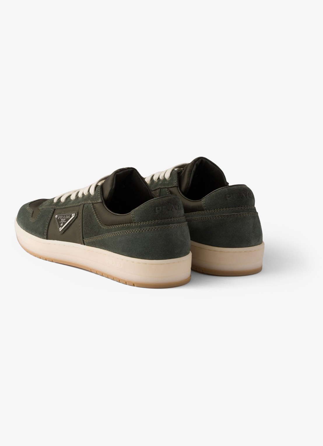 Prada Downtown Re-Nylon sneaker met suède details - achterkant 3 donkergroen