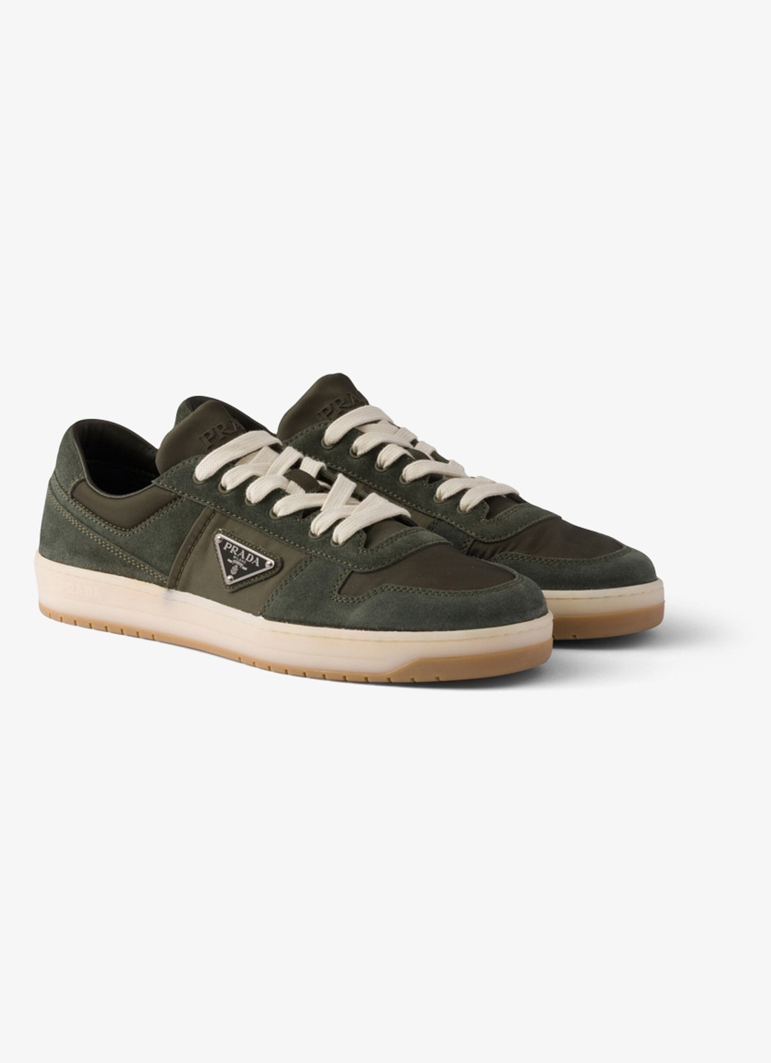 Prada Downtown Re-Nylon sneaker met suède details - detail 4 donkergroen
