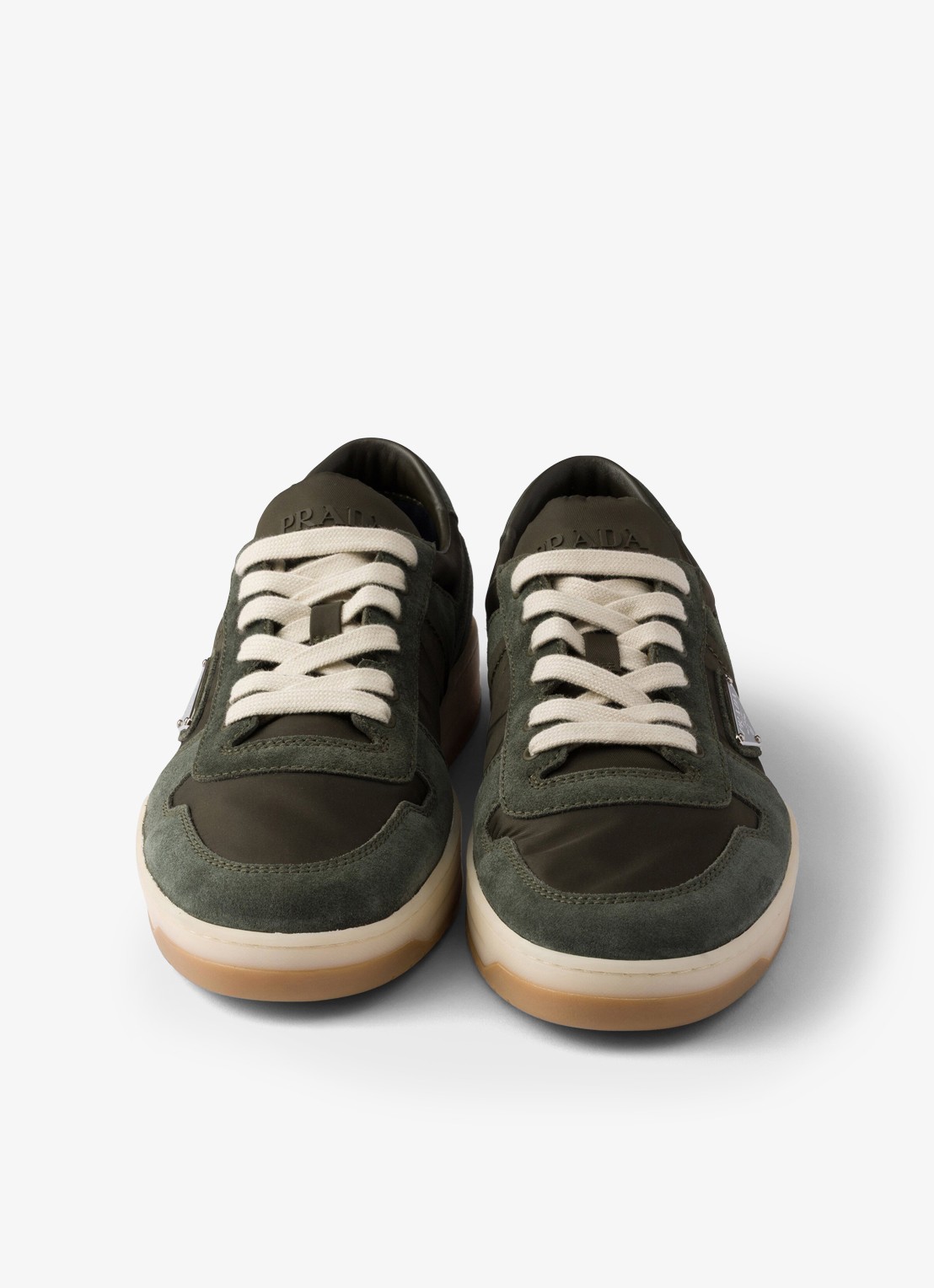 Prada Downtown Re-Nylon sneaker met suède details - detail 5 donkergroen