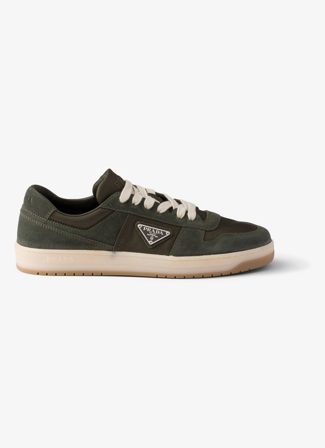 Prada Downtown Re-Nylon sneaker met suède details - voorkant donkergroen