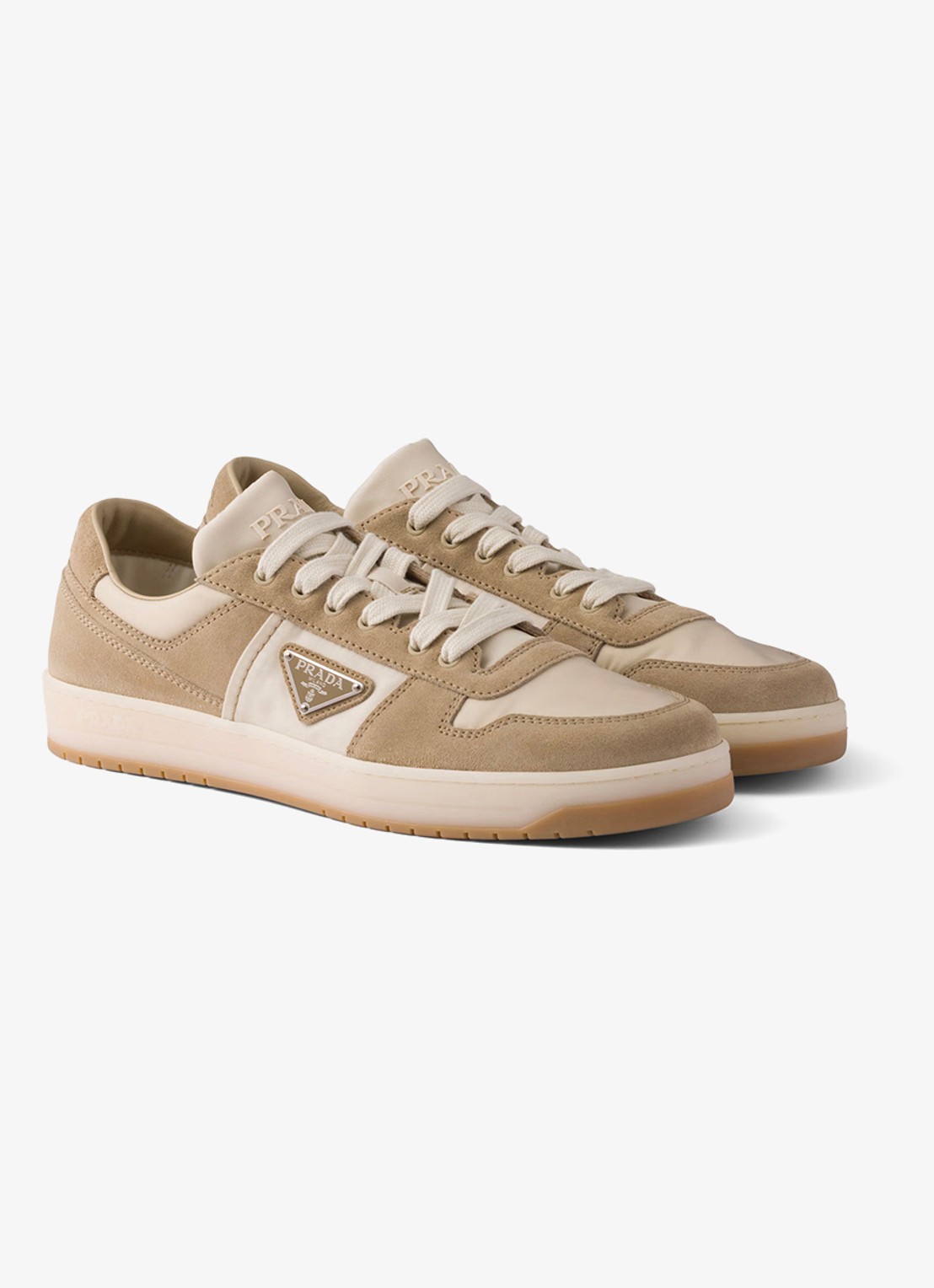 Prada Downtown Re-Nylon sneaker met suède details - detail 3 beige