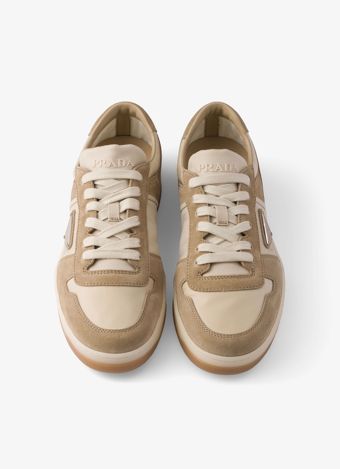 Prada Downtown Re-Nylon sneaker met suède details - detail 4 beige