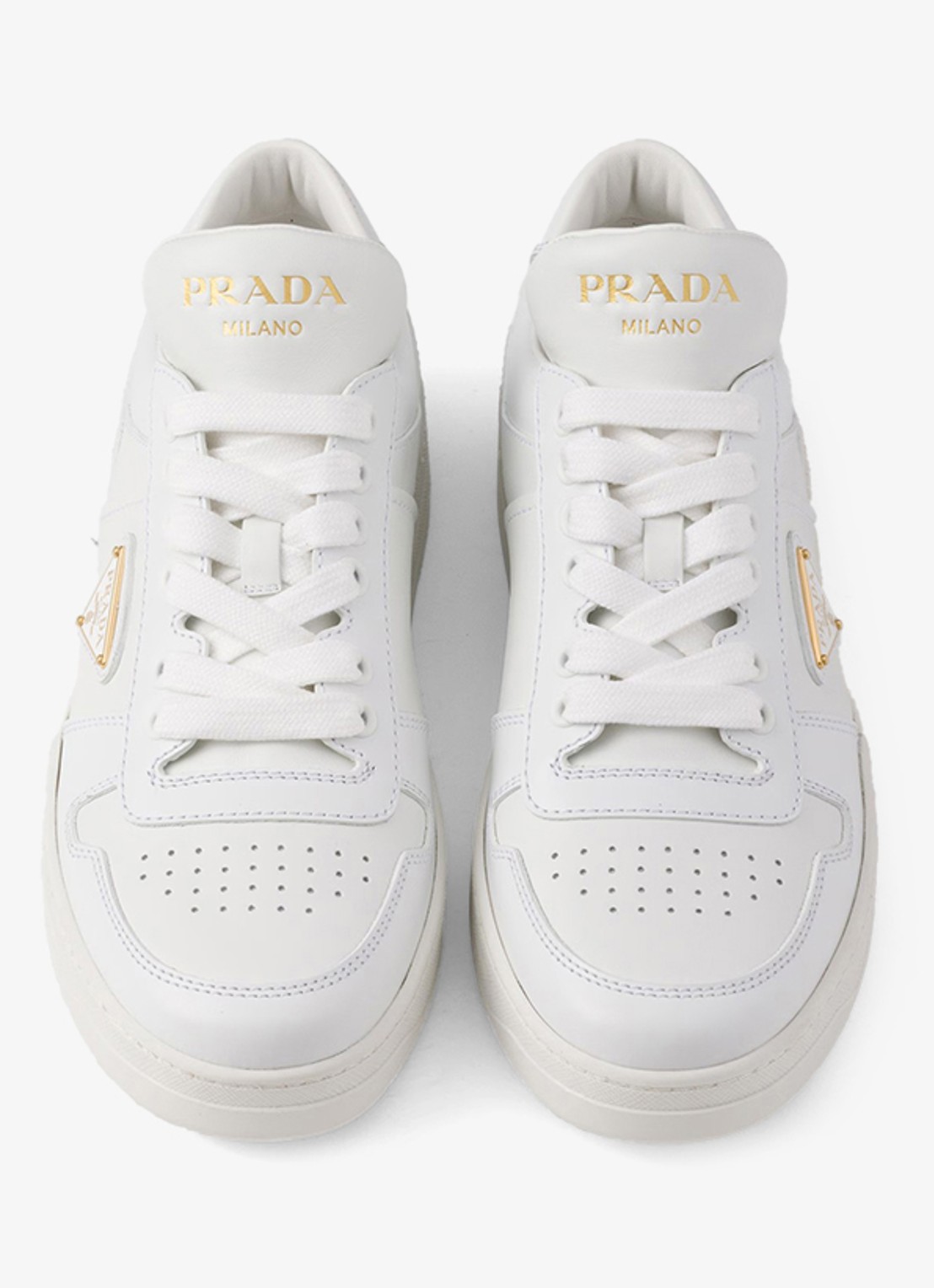 Prada Downtown sneaker van leer met logo - detail 4 wit
