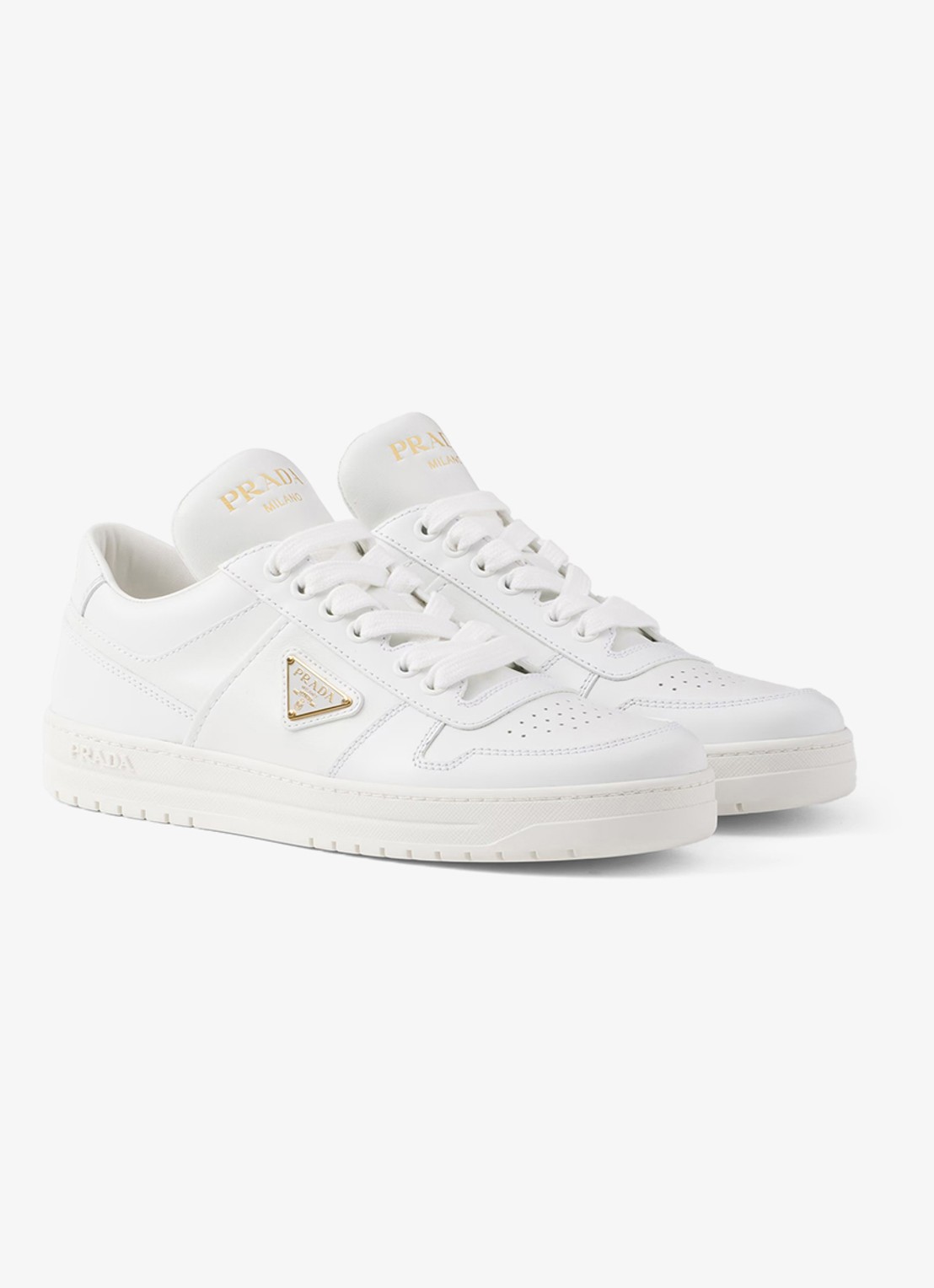 Prada Downtown sneaker van leer met logo - voorkant wit