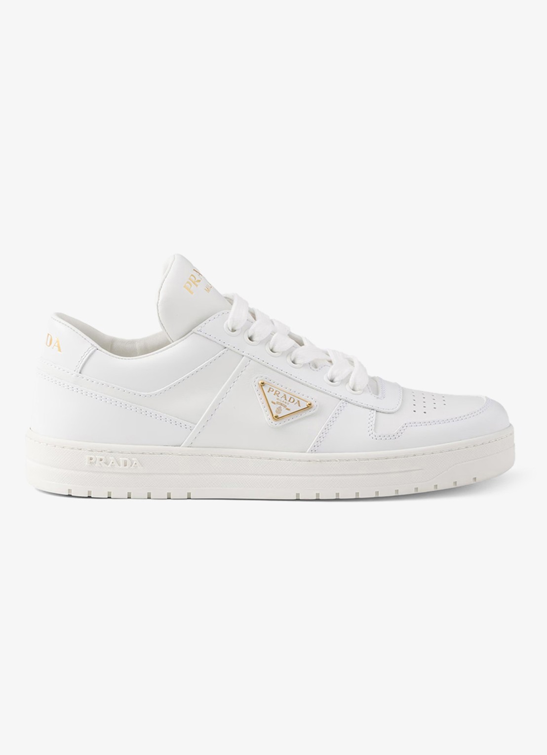 Prada Downtown sneaker van leer met logo - voorkant 2 wit
