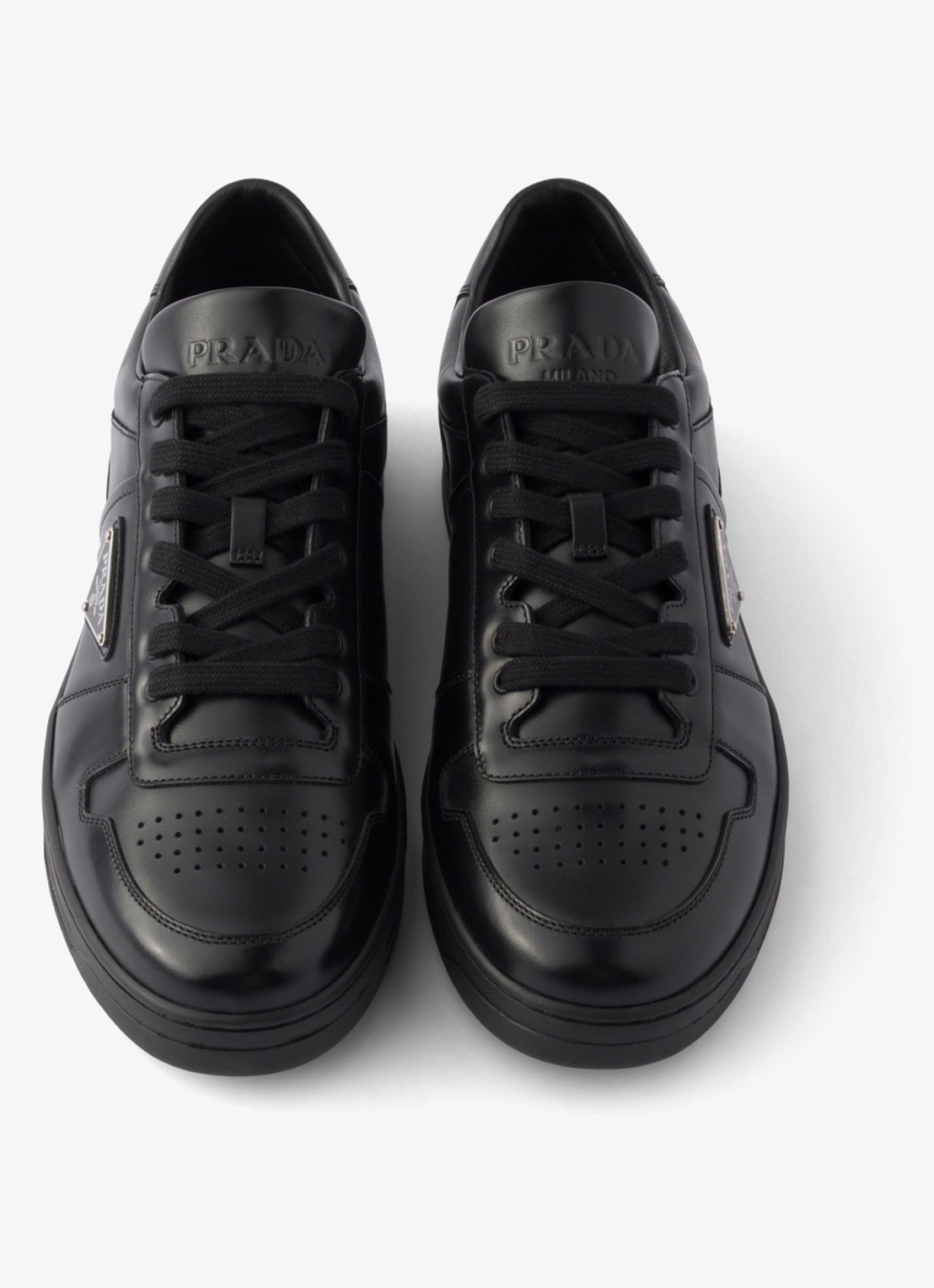 Prada Downtown sneaker van leer met logo - detail 3 zwart