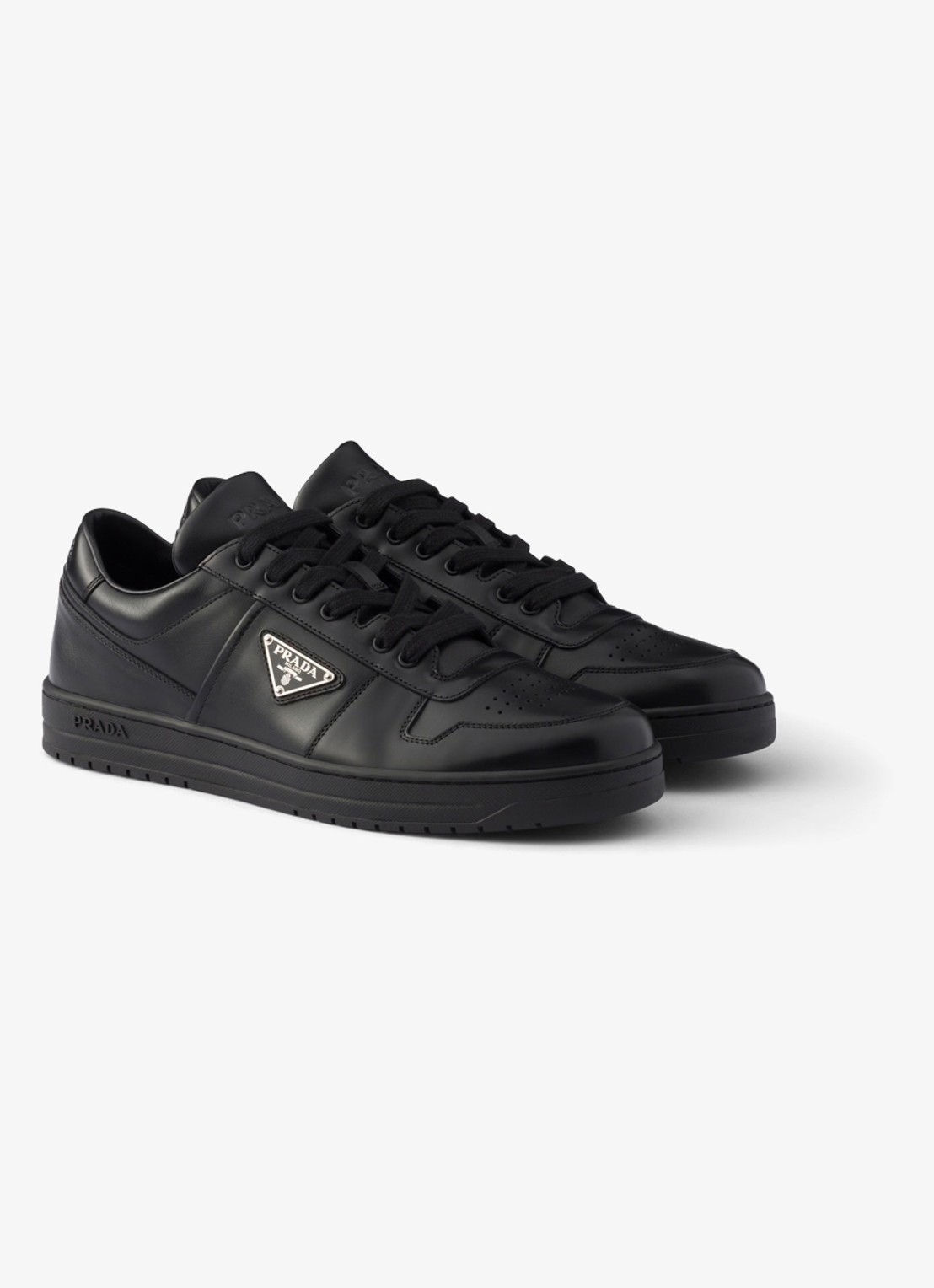Prada Downtown sneaker van leer met logo - voorkant 2 zwart