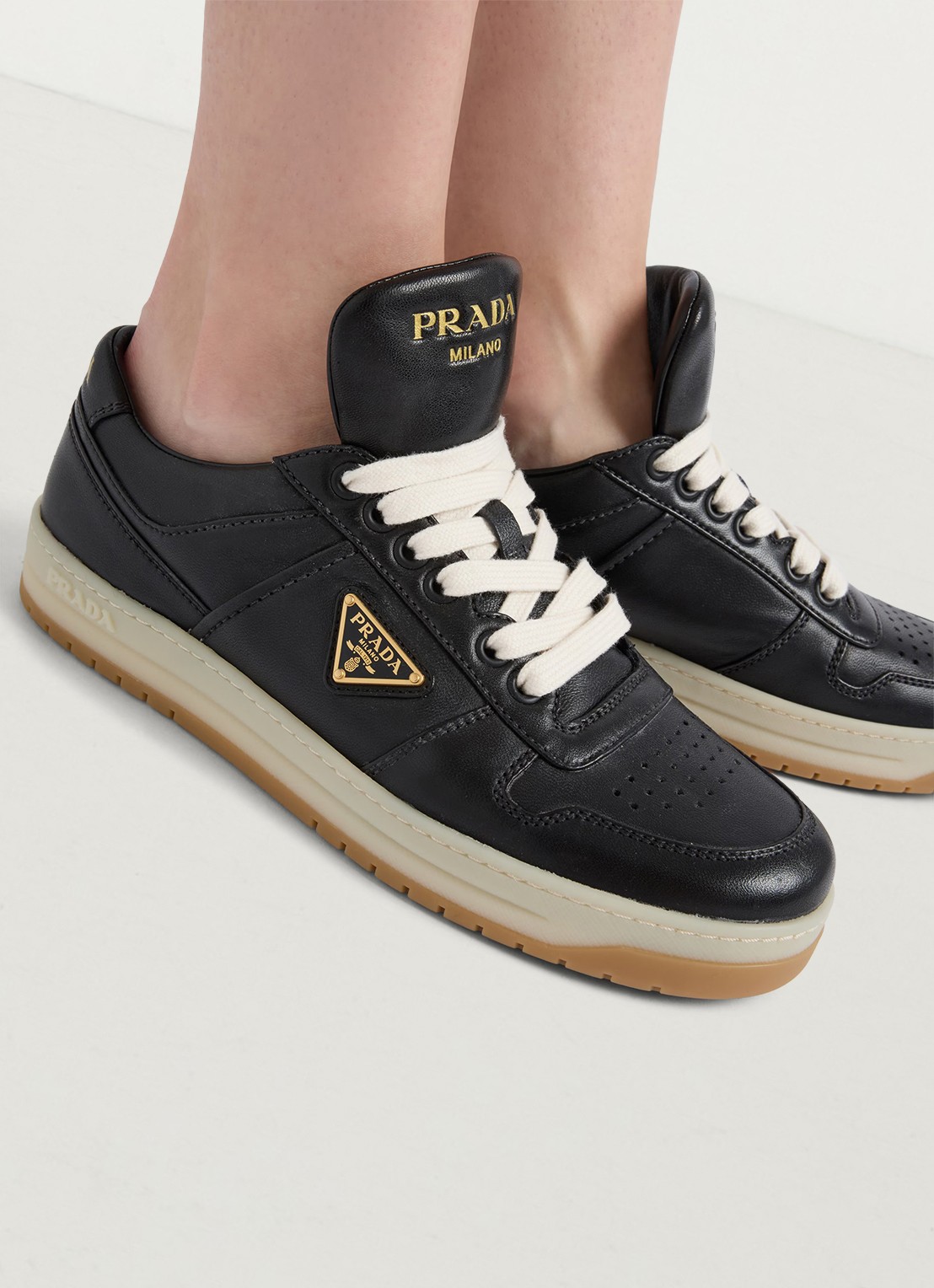 Prada Downtown sneaker van leer  - detail 6 zwart
