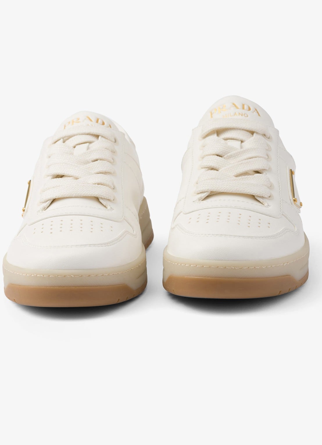 Prada Downtown sneaker van leer  - detail 8 gebroken wit