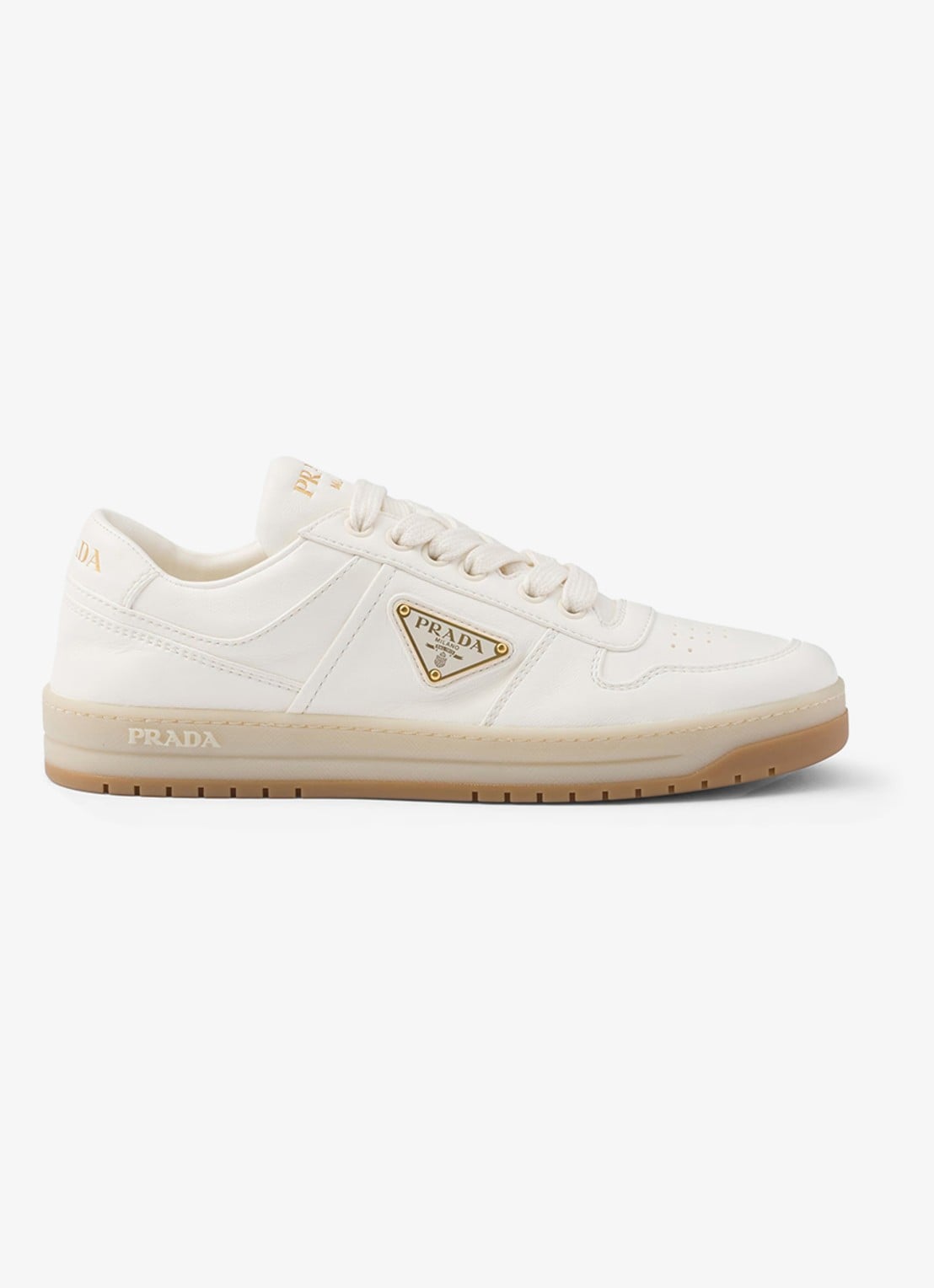 Prada Downtown sneaker van leer  - voorkant 2 gebroken wit