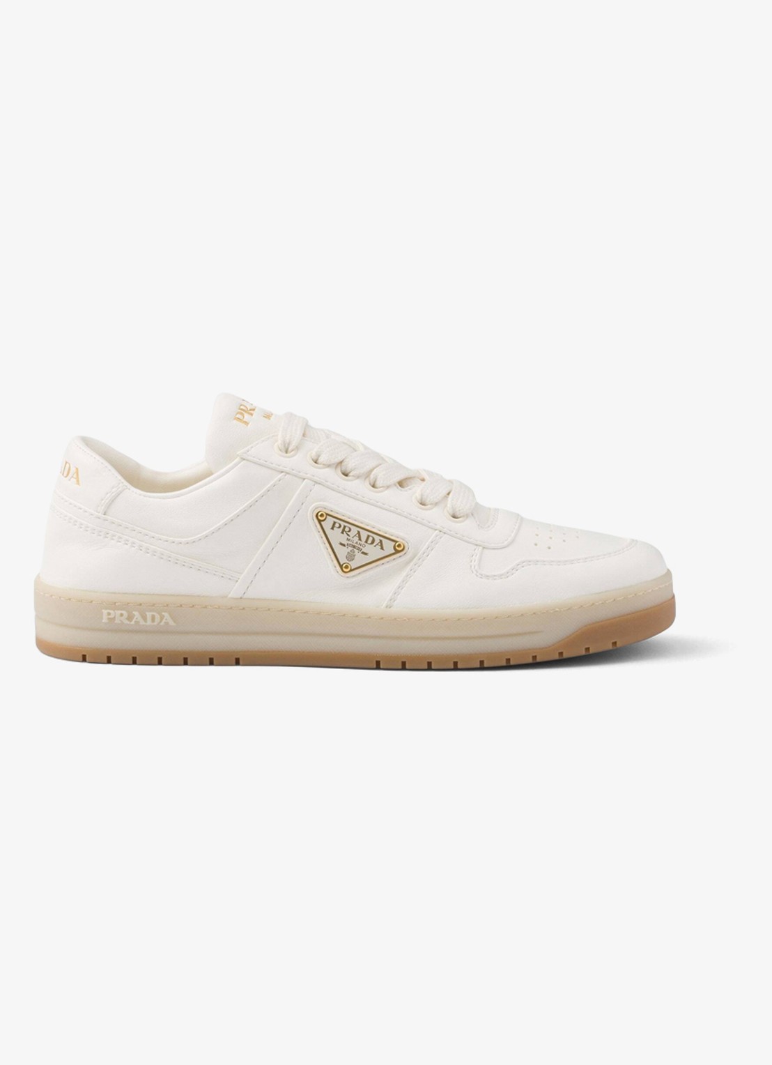 Prada Downtown sneaker van leer  - voorkant 3 gebroken wit