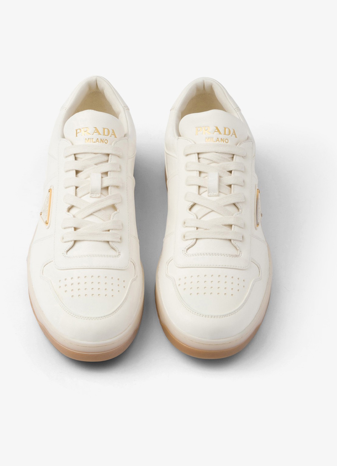 Prada Downtown sneaker van leer - detail gebroken wit