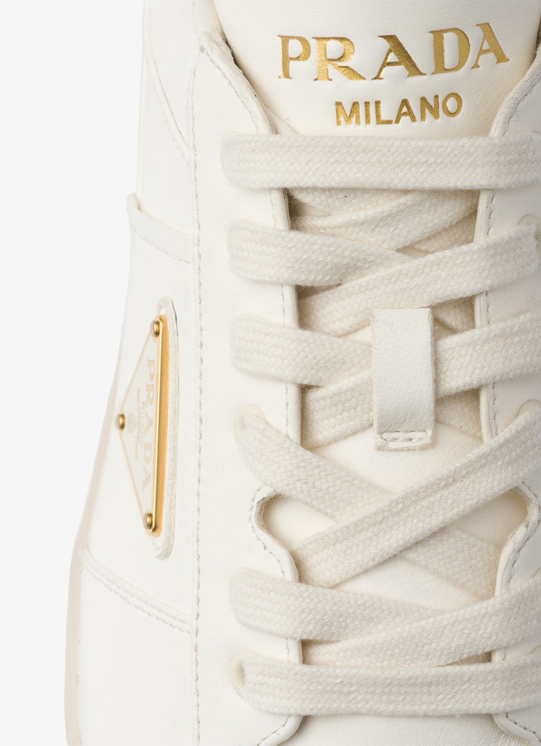 Prada Downtown sneaker van leer - detail 2 gebroken wit