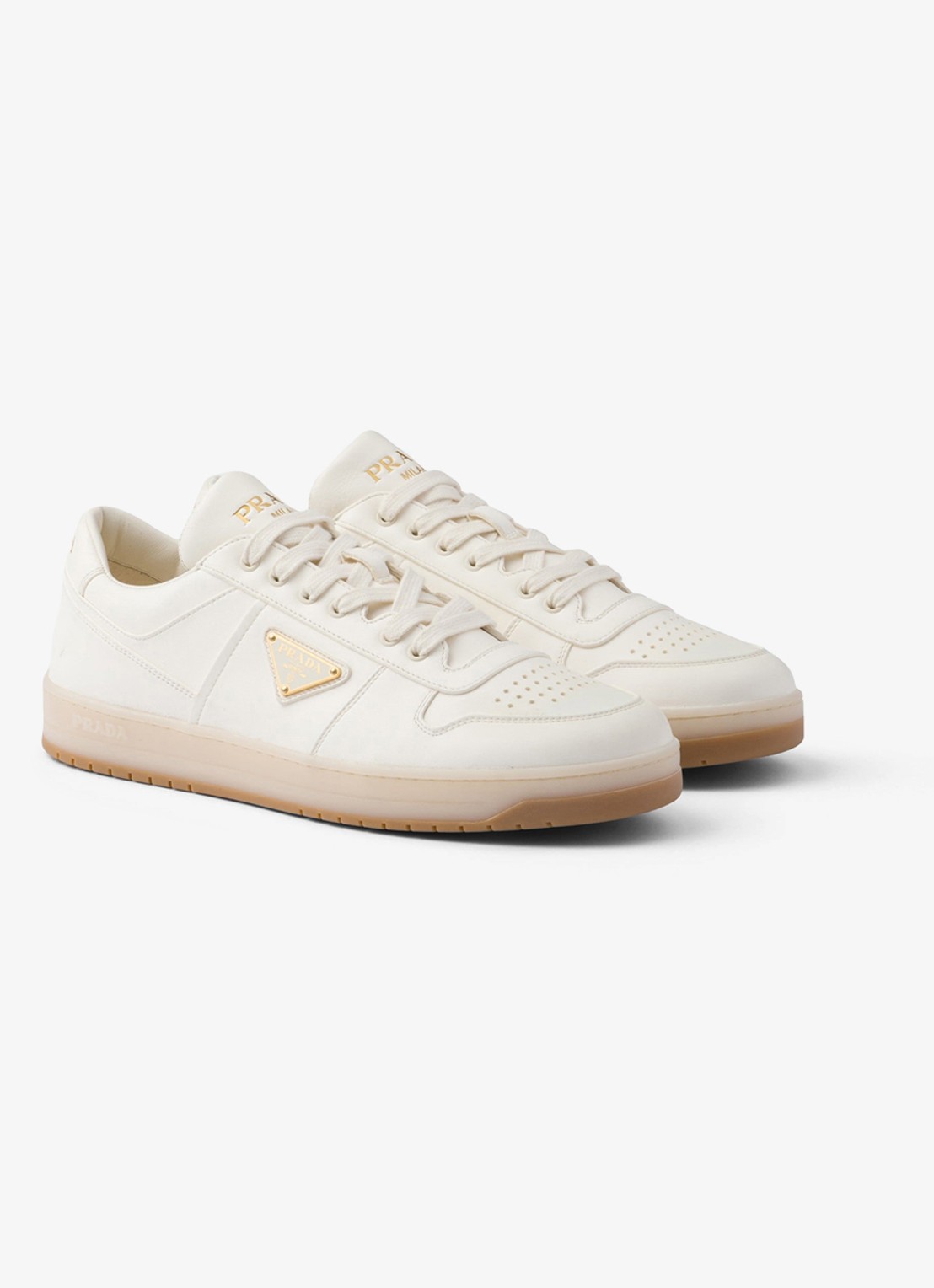 Prada Downtown sneaker van leer - voorkant 4 gebroken wit