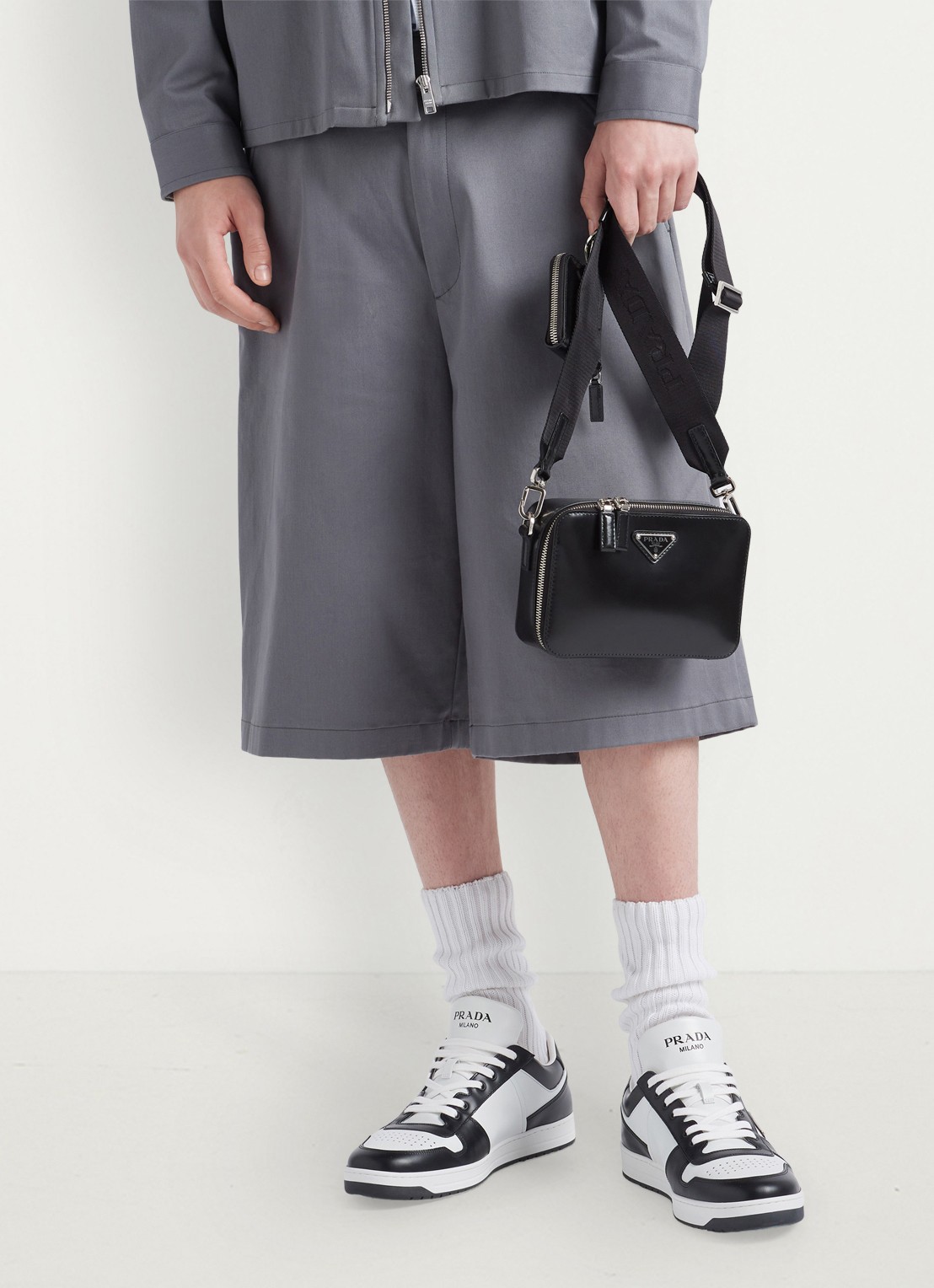 Prada Downtown sneaker van leer - voorkant 2 zwart