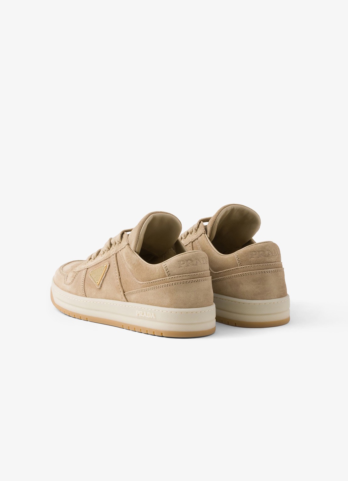 Prada Downtown sneaker van suède met logo - achterkant 3 beige