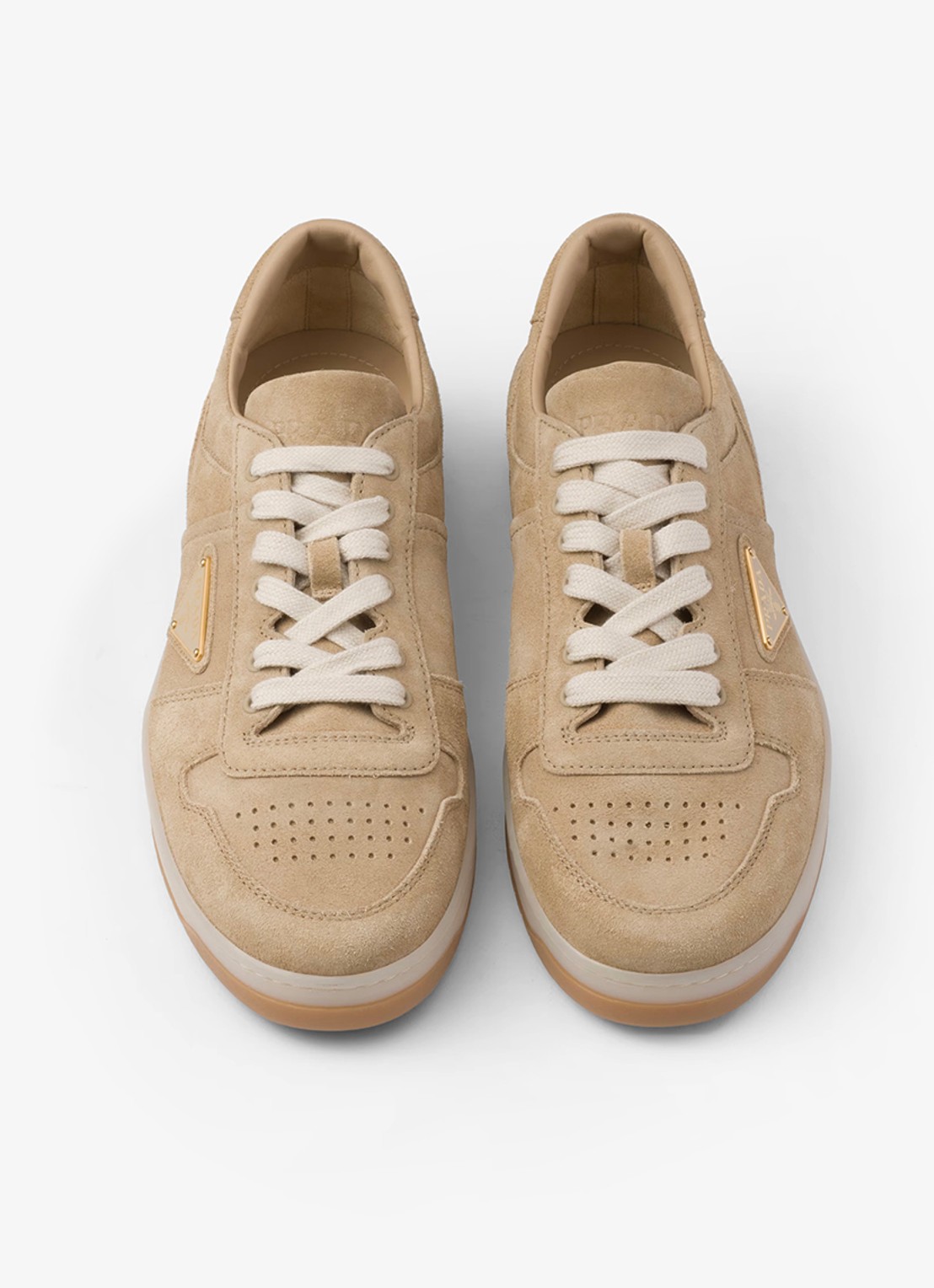Prada Downtown sneaker van suède met logo - detail 4 beige