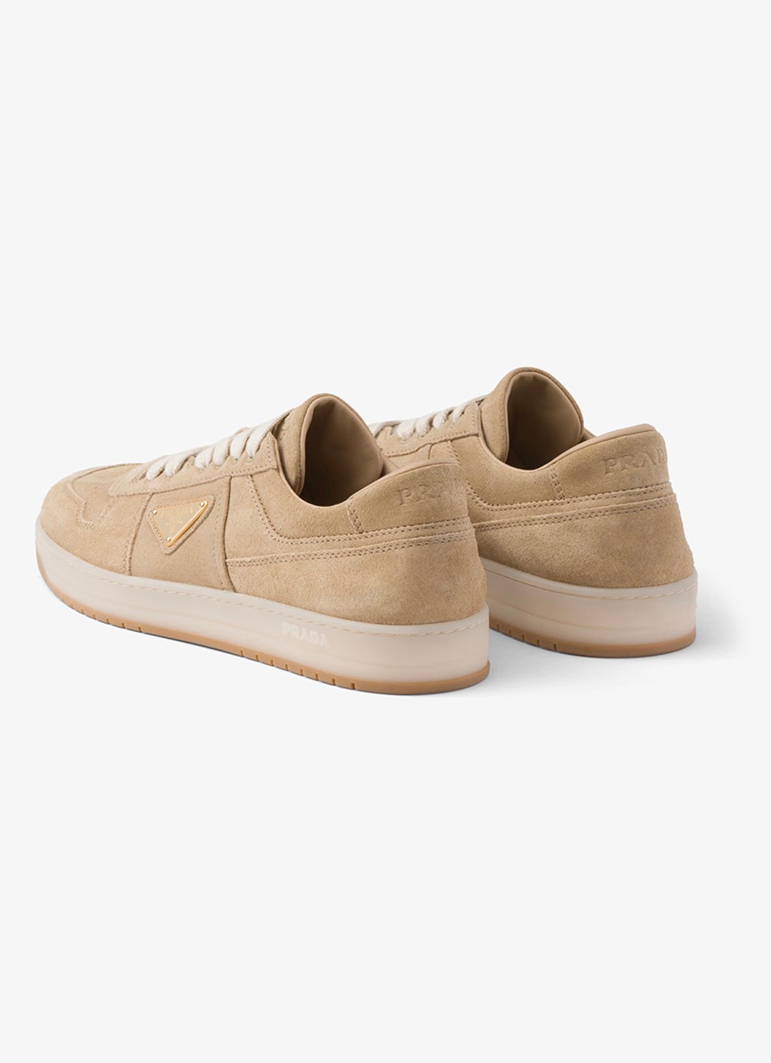 Prada Downtown sneaker van suède met logo - detail 5 beige