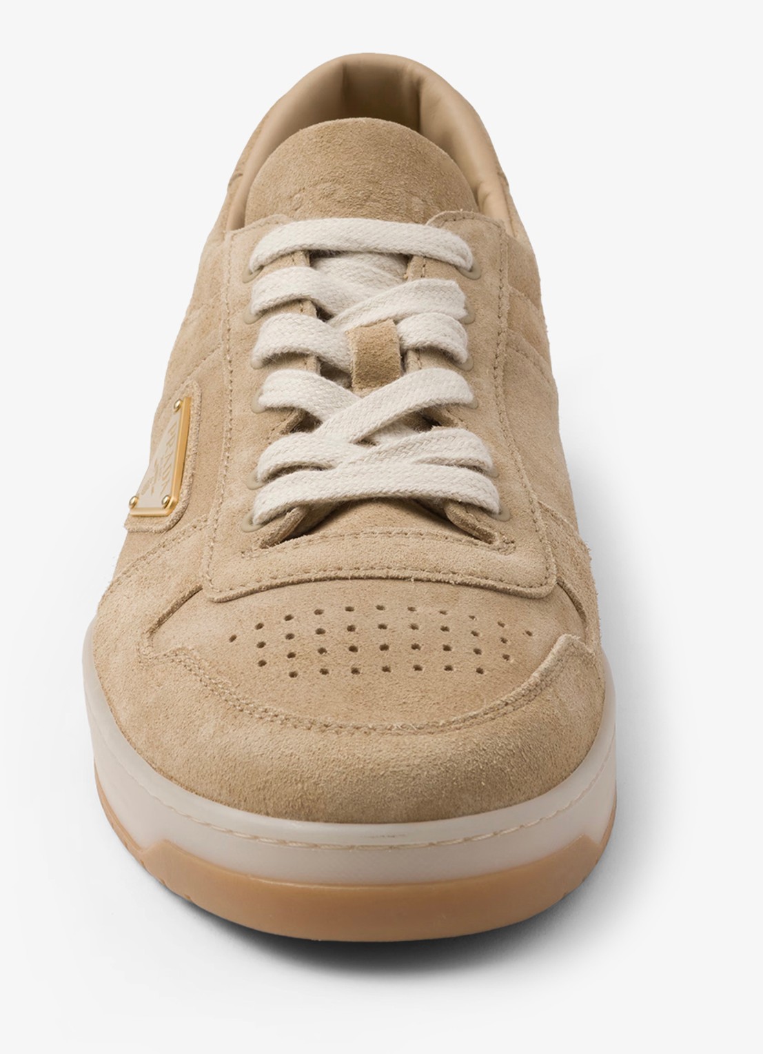 Prada Downtown sneaker van suède met logo - detail 6 beige