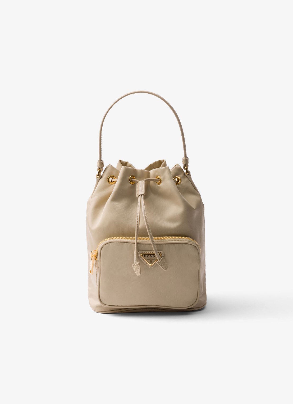 Prada Duet Re-Nylon handtas met leren details - voorkant beige