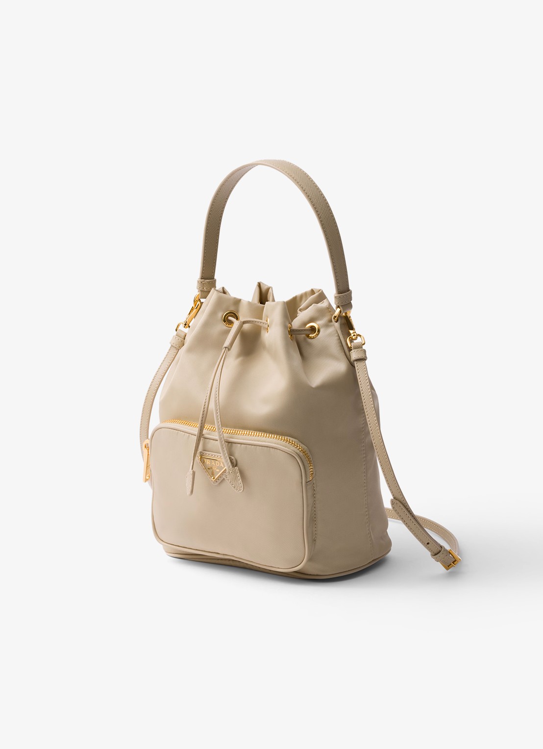 Prada Duet Re-Nylon handtas met leren details - voorkant 2 beige